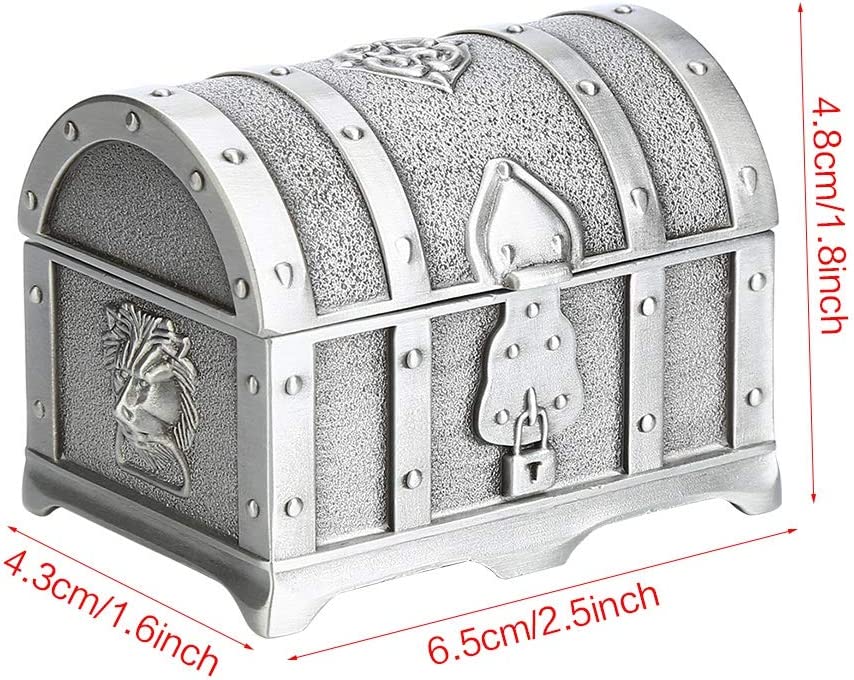 Rectangle Metal Treasure Chest Antique Silver Trinket Jewelry Box Gift Box for Girls Ladies Women