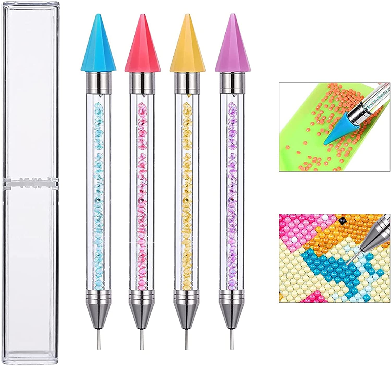 Calsoling 4 Pieces No Wax Needed Diamond Painting Tools Self-Stick Drill Pens, Double Heads No Clay Specialty Design with Diamonds Accessories for 5D DIY Painting Crafts Cross-Stitch