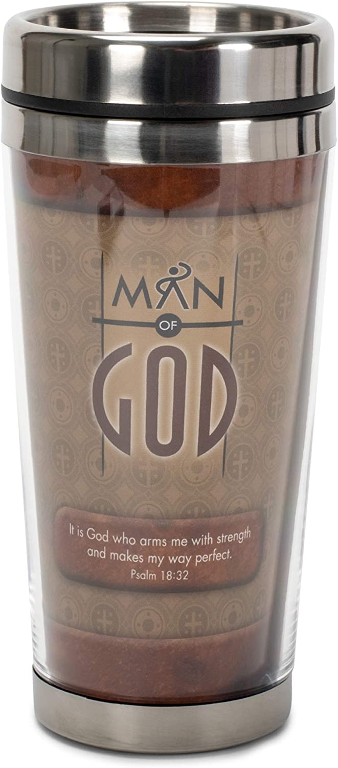 Man Of God Arms with Strength Psalm 18:32 16 Oz. Stainless Steel Insulated Travel Mug with Lid