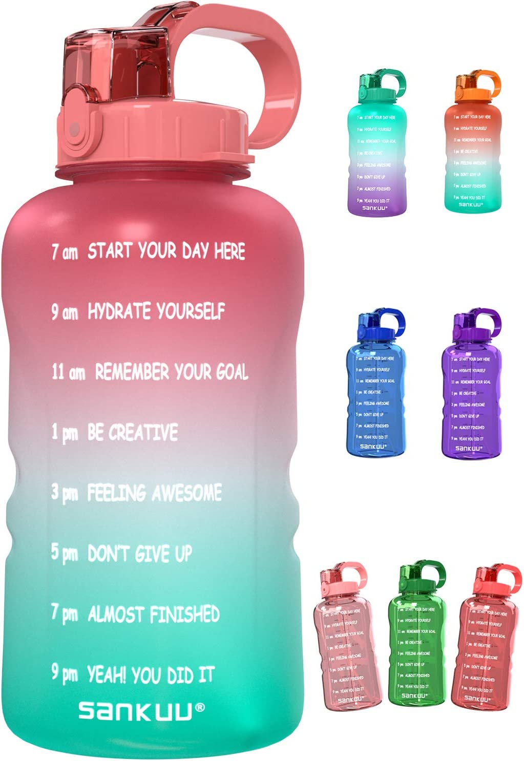 SANKUU Large 1 Gallon/128oz (When Full) Gallon Water Bottle Motivational with Time Marker & Straw, Leakproof Water Jug Ensure You Drink Daily Water Throughout The Fitness Day