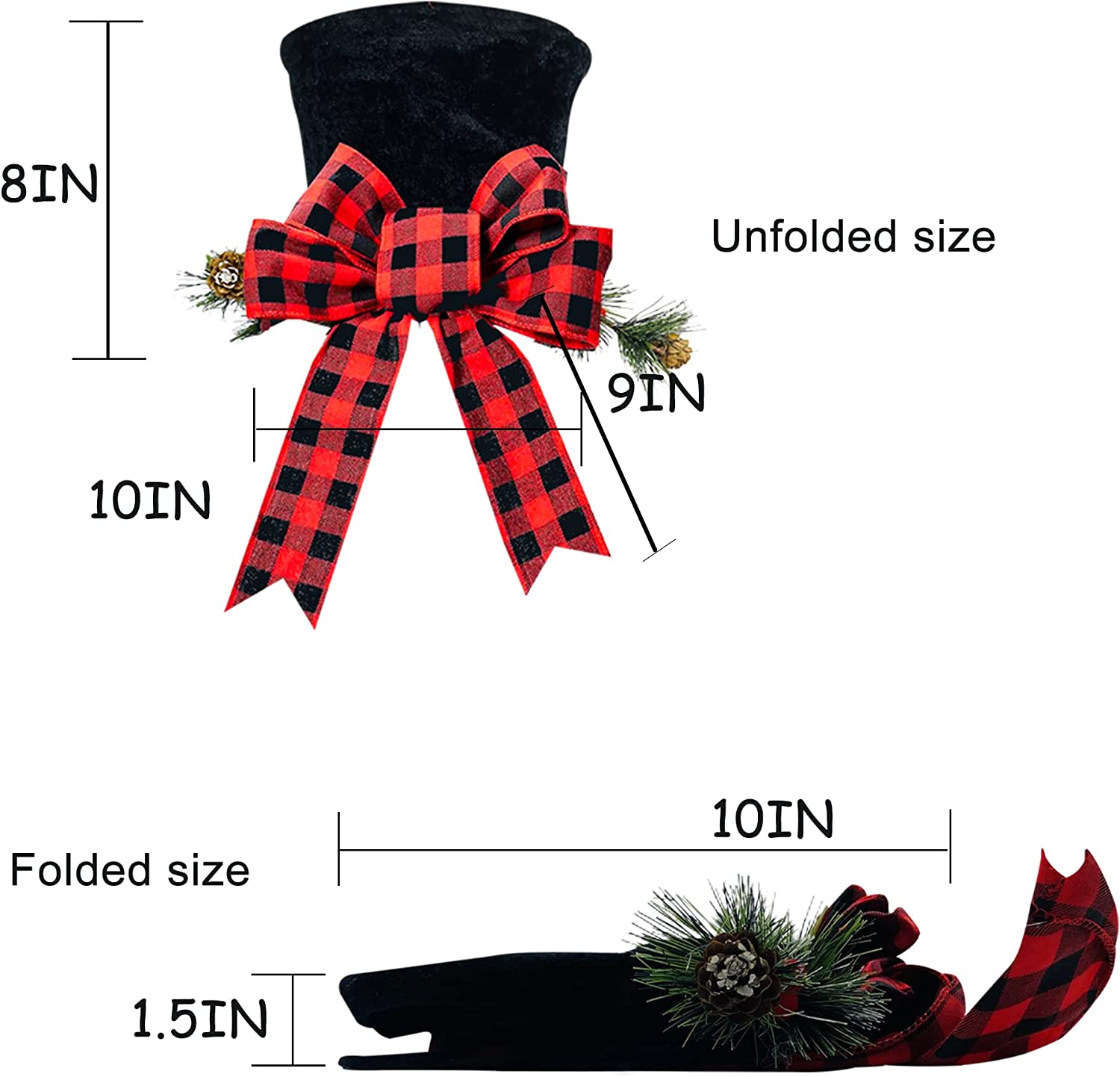 UMARDOO Christmas Tree Topper Hat, Red Plaid Bow Christmas Tree Topper, Black Velvet Hat for Christmas Tree Decorations Desktop Ornaments Party Decoration Supplies