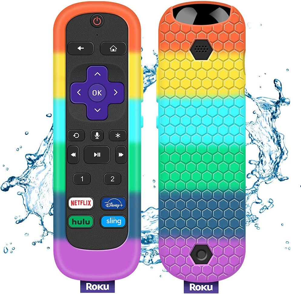 Case for Roku Voice Remote Pro, Cover Roku Ultra 2020/2019/2018 Remote Control Silicone Protective Controller Back Sleeve Holder Universal Replacement Skin New Battery Protector (Rainbow)