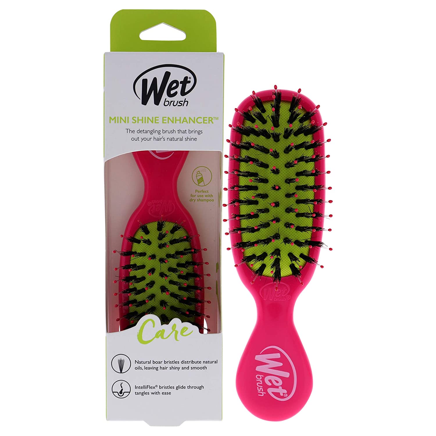 Wet Brush Hair Brush Mini Shine Enhancer Detangler with Flexible Boar Bristles, Hair Accessory Travel Comb for All Hair Types- (Pink Yellow), Standard