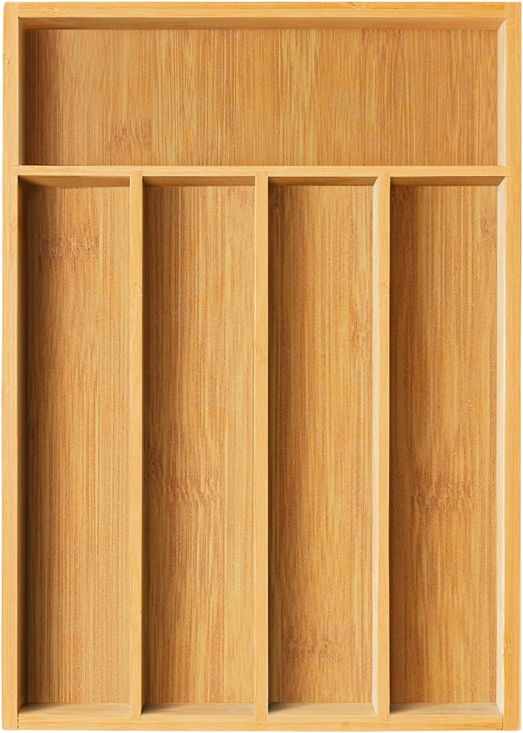 Bamboo Kitchen Drawer Organizer Wooden Silverware Utensil Tray Holder with 5 Small Narrow Compartments for Cutlery Spoons Forks Knives Storage Flatware Organizer by FURNINXS (14x10.5x2 inch?