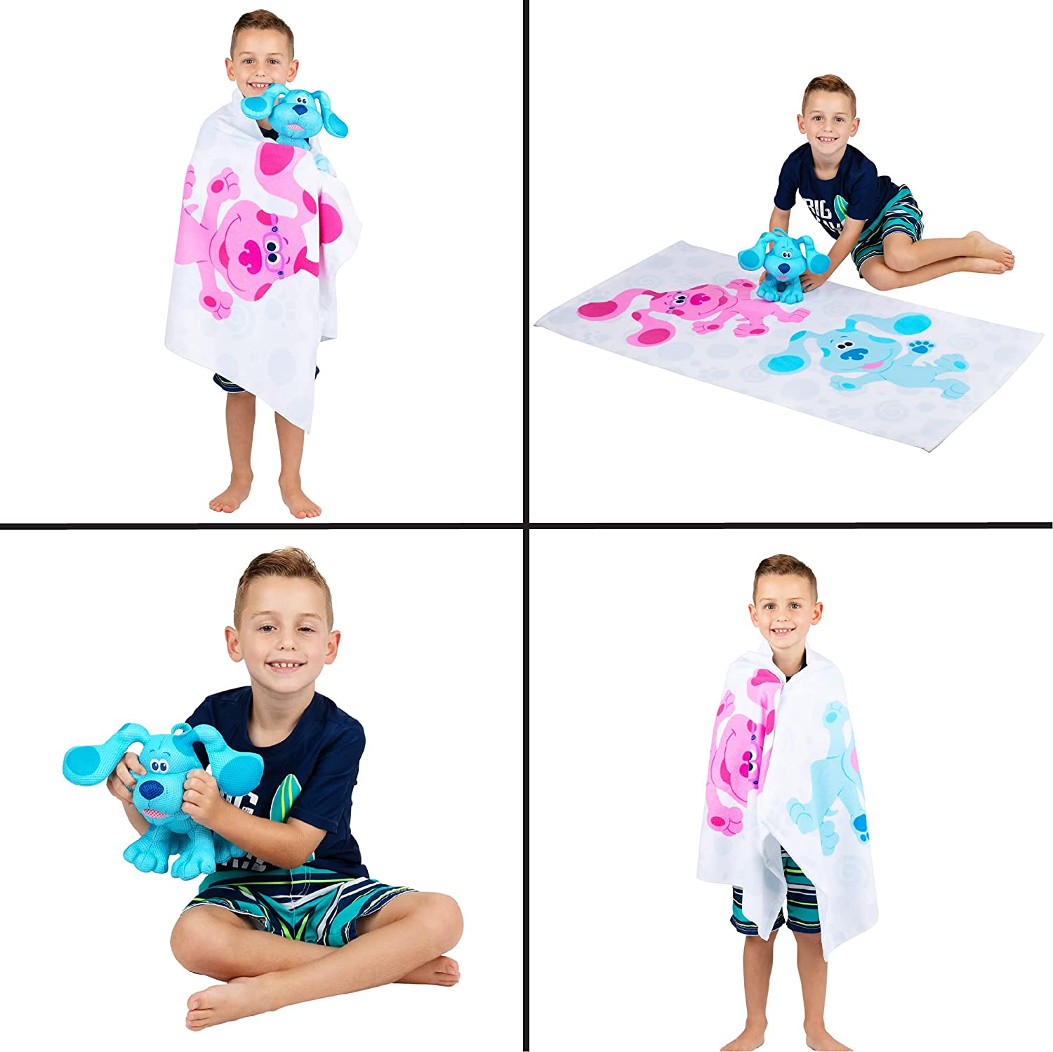 Franco Kids Bath and Beach Super Soft Mesh Scrubby and Microfiber Towel Set, 50 in x 25 in, Blues Clues