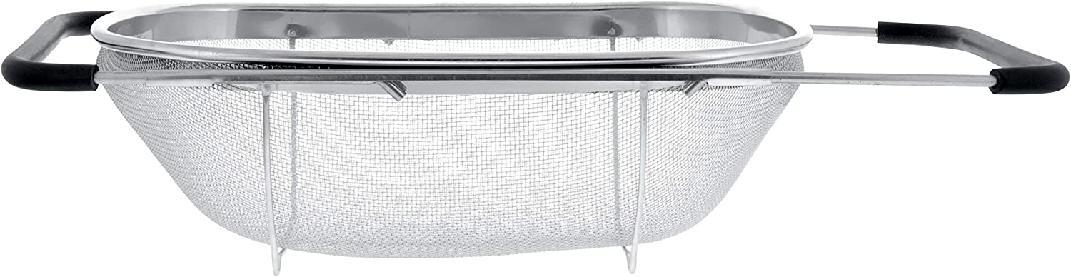 U.S. Kitchen Supply - Premium Quality Over The Sink Stainless Steel Oval Colander with Fine Mesh 6 Quart Strainer Basket & Expandable Rubber Grip Handles - Strain, Drain, Rinse Fruits, Vegetables