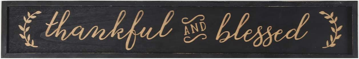 NIKKY HOME Thankful and Blessed Carved Wood Framed Wall Plaque Sign with Inspirational Quote, 36