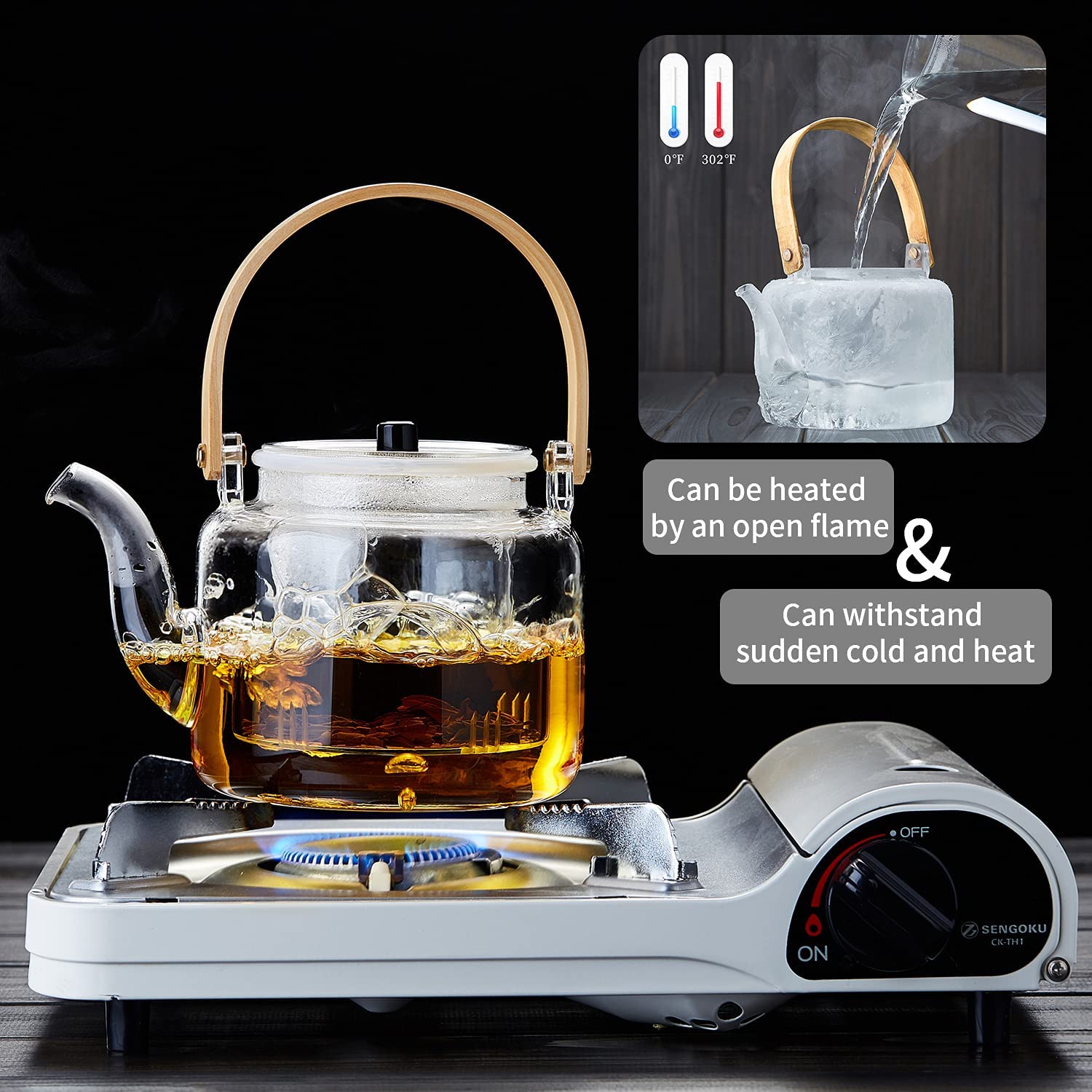 Glass Teapot,1000ml/34oz Borosilicate Glass Teapot with Removable Infuser, Stovetop Safe Tea Kettle,Blooming and Loose Leaf Tea Maker