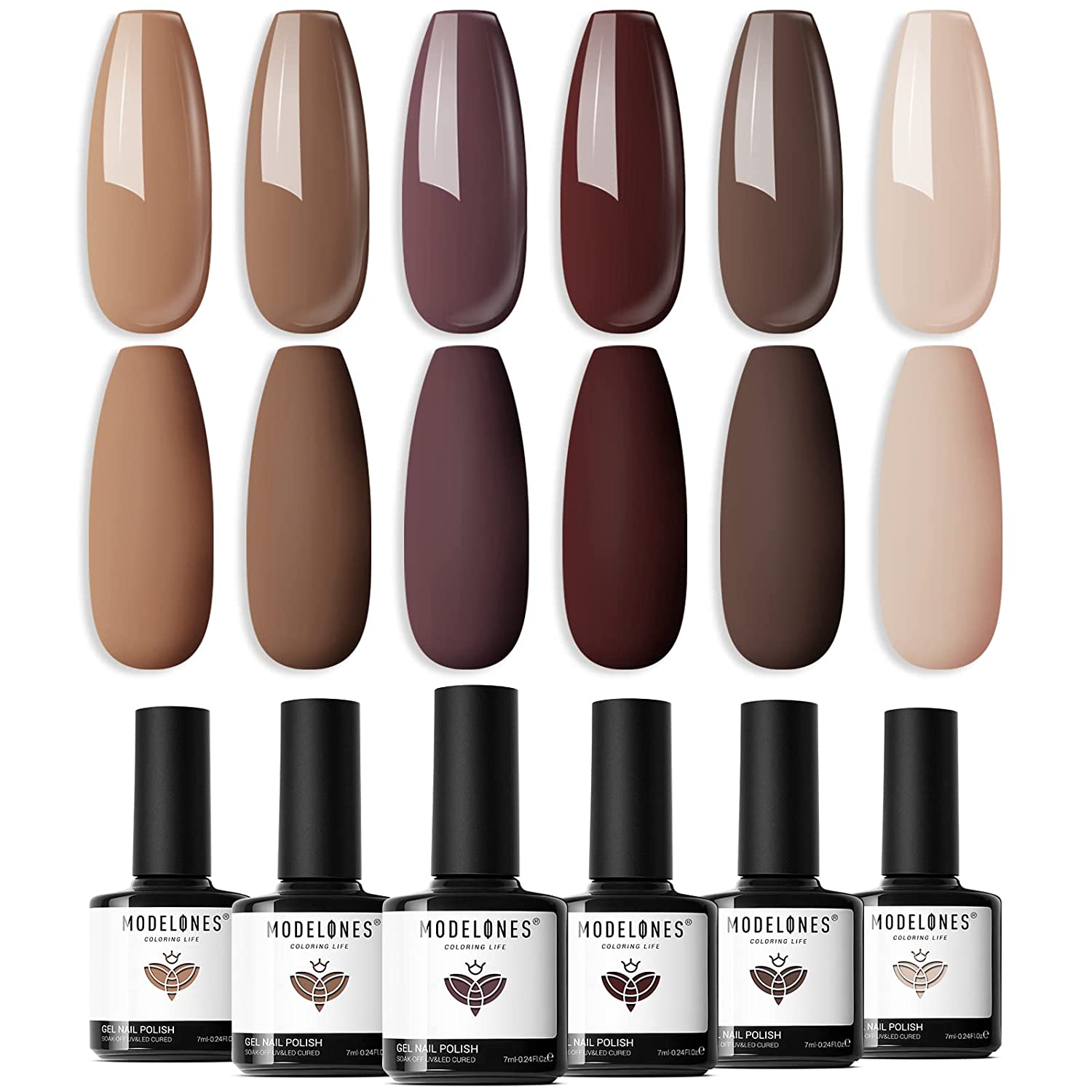 modelones Gel Nail Polish - 6 Colors Skin Tone Brown Nude Gel Polish Brown Neutral Nail Polish Beige Khaki Gel Nail Polish Set, Soak Off French Nail Art Manicure DIY Home Salon Gift for Women Mom