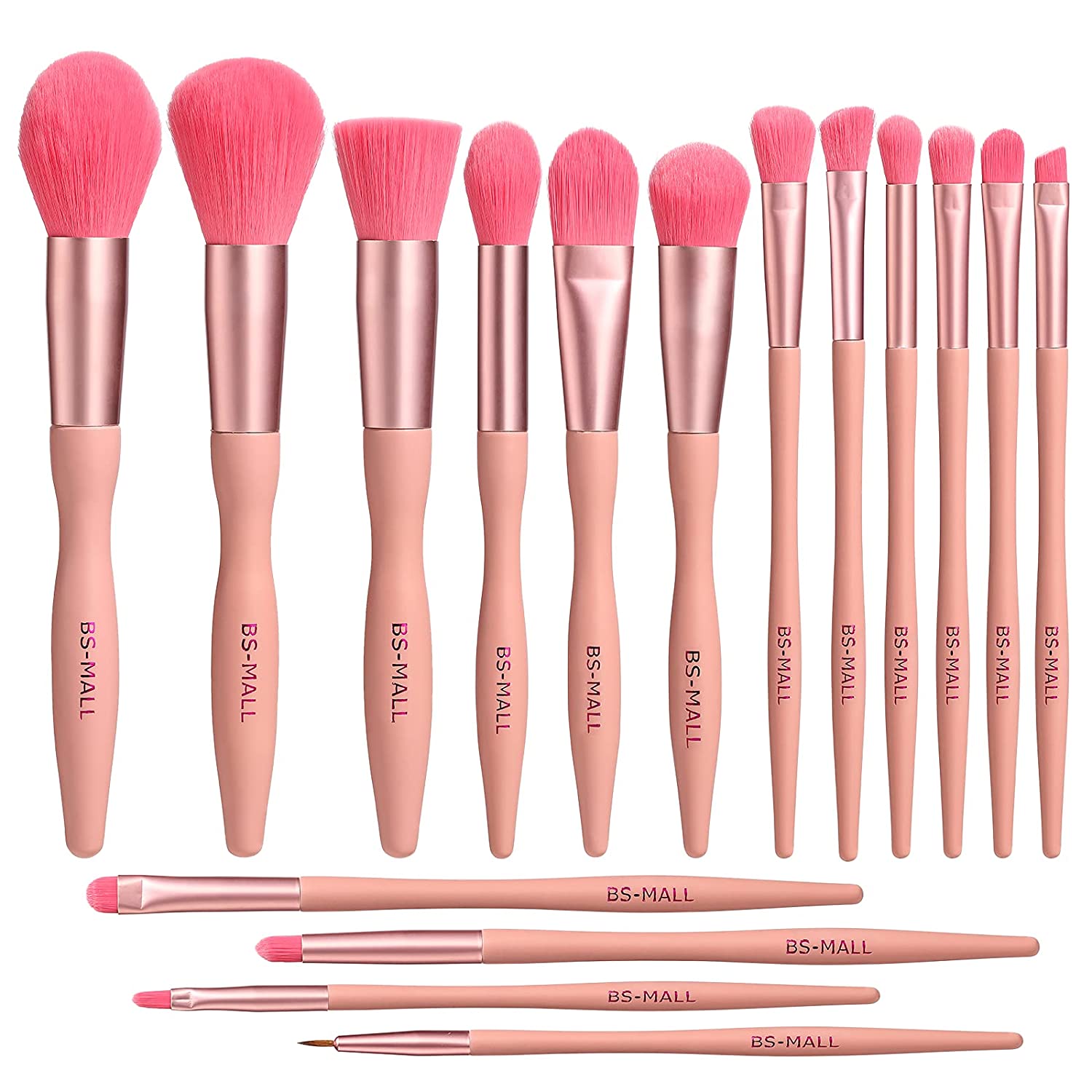 BS-MALL Makeup Brushes Premium Synthetic Bristles Powder Foundation Blush Contour Concealers Lip Eyeshadow Brushes Kit,16Pcs, Pink