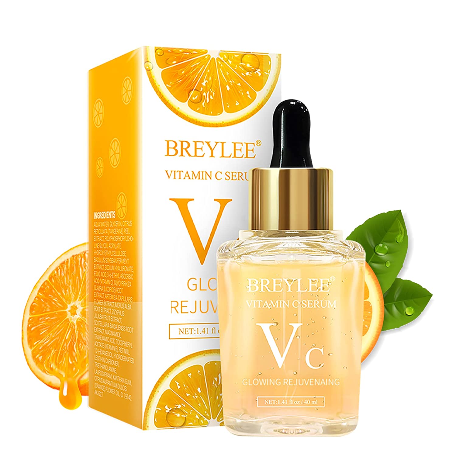 BREYLEE Vitamin C Serum for Face & Eye (1.4 oz) for Brightening Skin,Dark Spot Remover,Reduce Wrinkle,Anti Aging Serum,Moisturizer Brightening Serum with Hyaluronic Acid,Vitamin E,Retinol,Nicotinamide