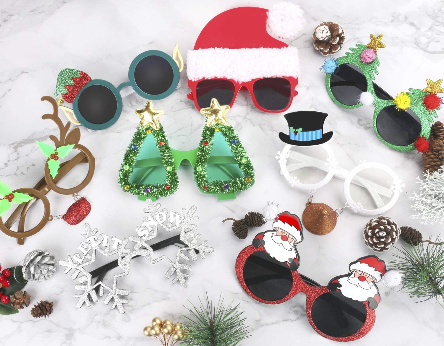 Ocean Line Novelty Christmas Glasses - 8 Pack Creative Funny Eyewear, Happy New Year Celebration, Holiday Sunglasses Party Supplies Decoration for Kids and Adults