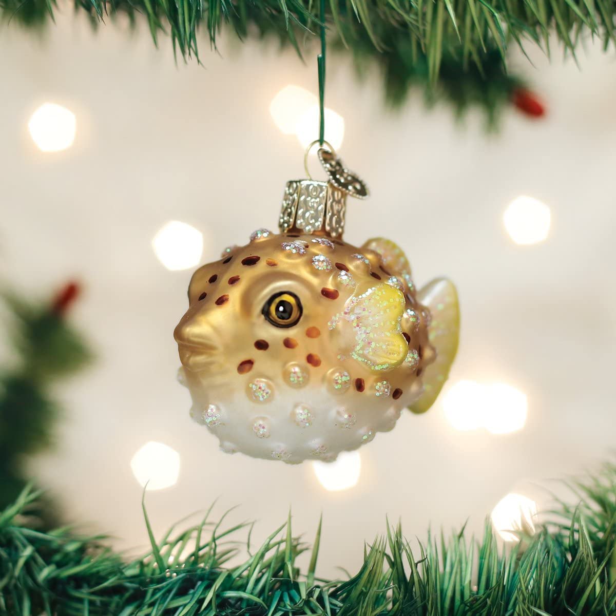 Old World Christmas Fish Collection Glass Blown Ornaments for Christmas Tree Pufferfish