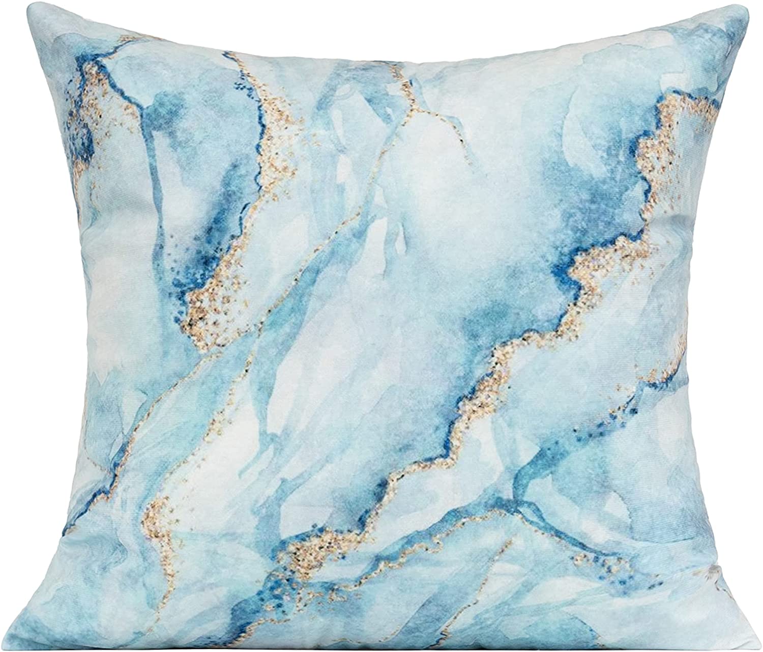 VAKADO Navy Blue Outdoor Throw Pillows Covers Gold Teal Decorative Turquoise Marble Abstract Spring Patio Furniture Bench Couch Cushion Covers 18X18 Set of 4 for Summer Sofa Chair