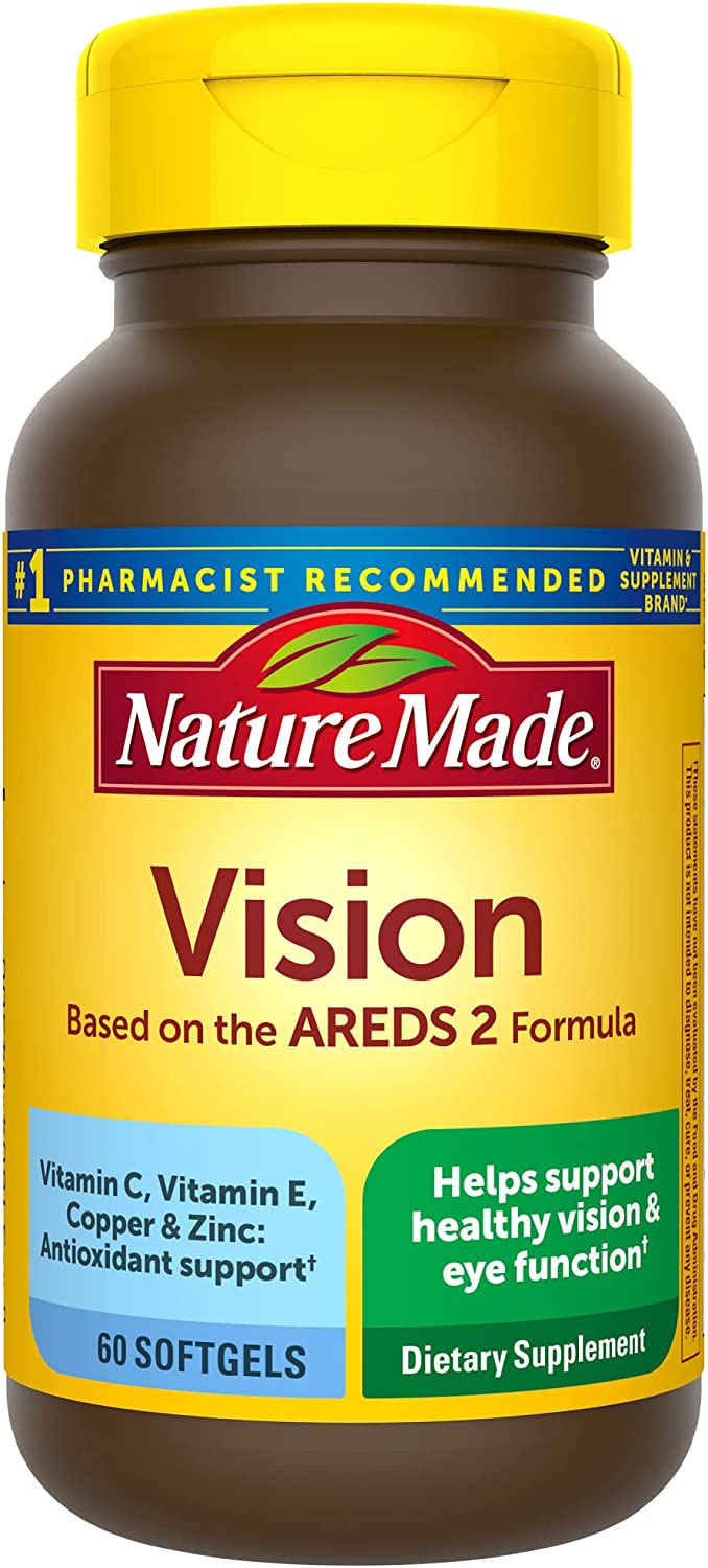 Nature Made Vision Based on the AREDS 2 Formula, Eye Vitamins with Lutein & Zeaxanthin, Vitamin C, Vitamin E, Zinc and Copper for Healthy Vision and Eye Function Support, 60 Softgels, 30 Day Supply