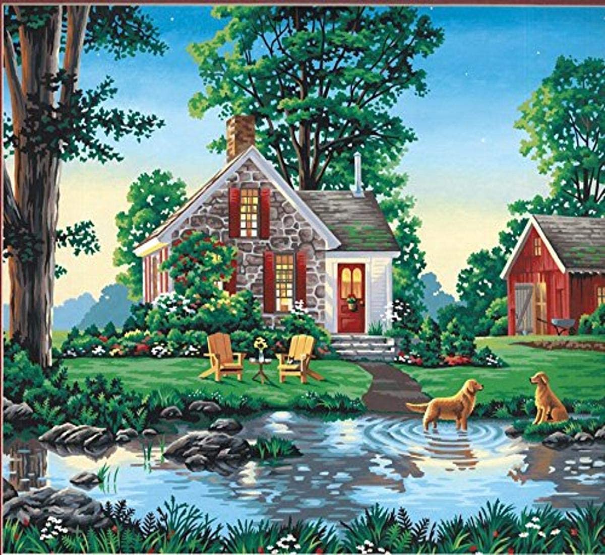 Dimensions Dogs and Summer Cottage Paint by Numbers for Adults, 20' W x 16' L