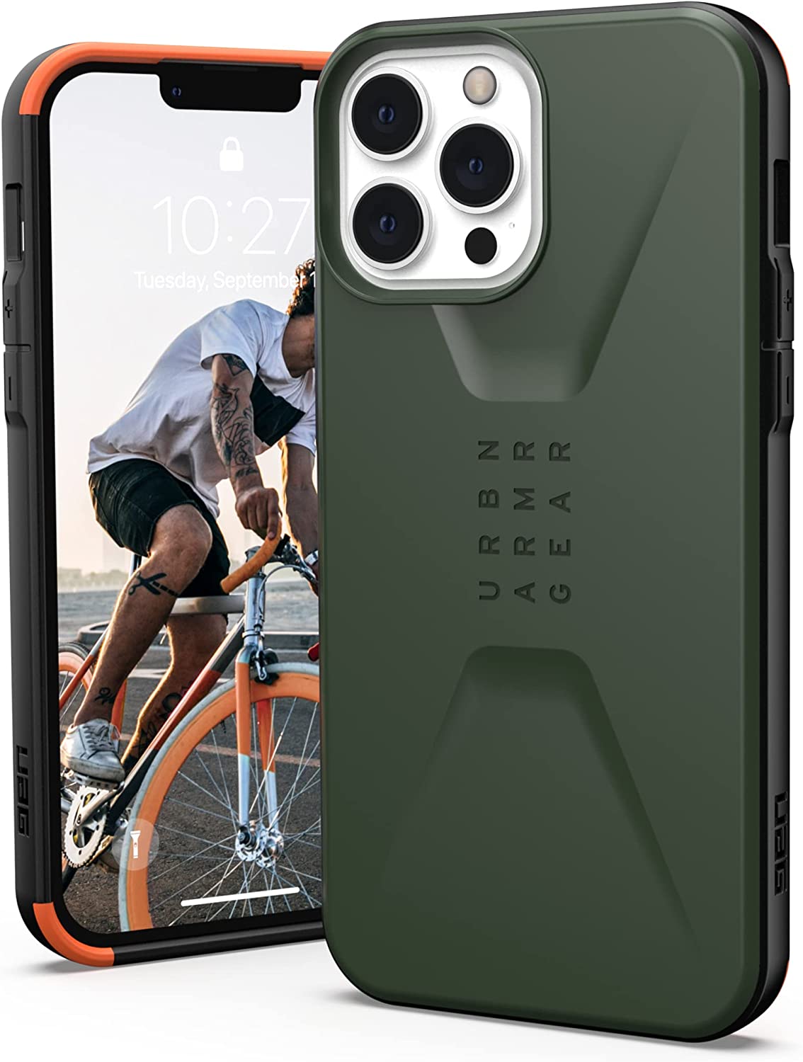 URBAN ARMOR GEAR UAG Designed for iPhone 13 Pro Max Case Green Olive Sleek Ultra-Thin Shock-Absorbent Civilian Protective Cover, [6.7 inch Screen]