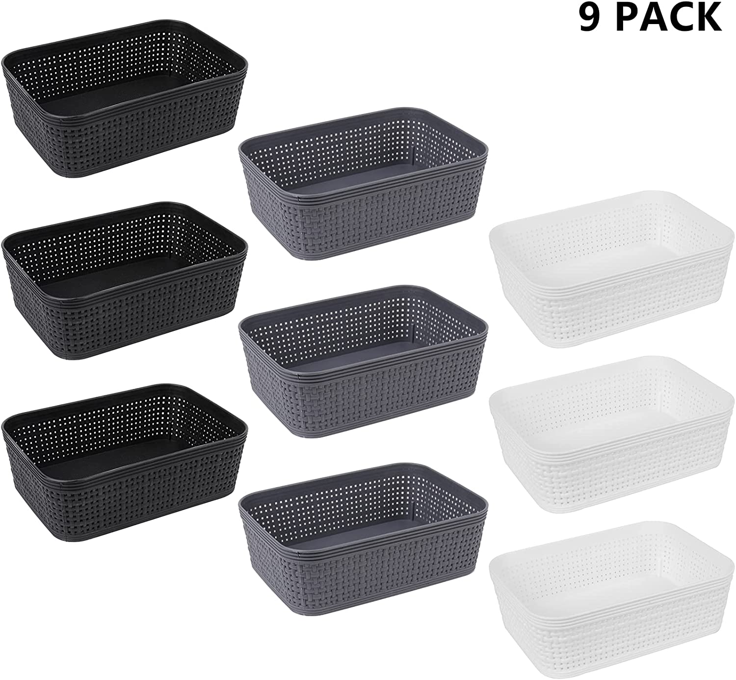 DEAYOU 9 Pack Plastic Storage Baskets, Small Weave Baskets Organizing Bins for Shelves, Pantry, Kitchen, Office, 7.3