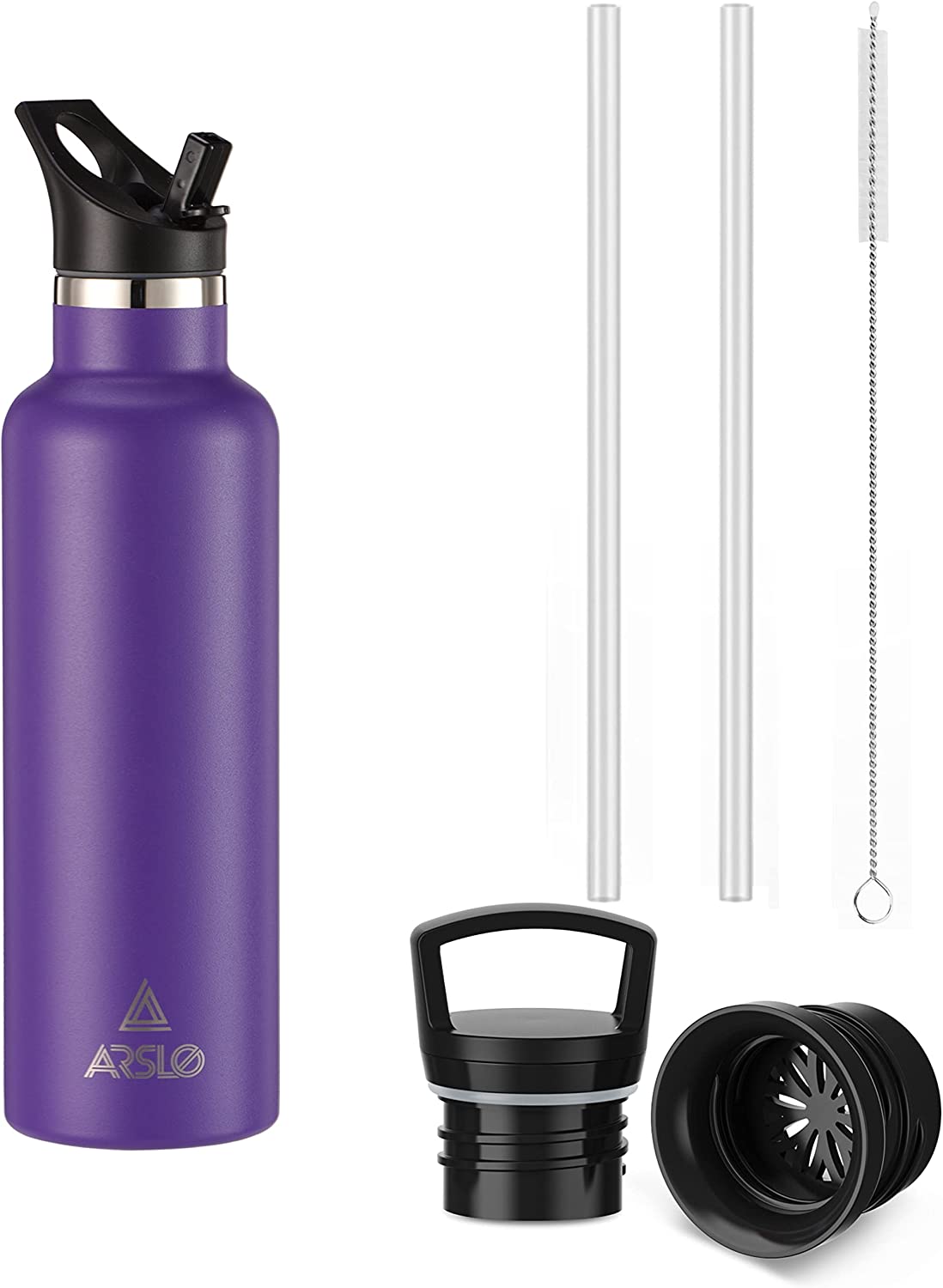 Arslo Stainless Steel Double Wall Water Bottle, Vacuum Insulated Bottle With Straw Lid, Insulated Water Bottle Keeps Water Cold for 24 Hours, Hot for 12 Hours, Hiking, Sports