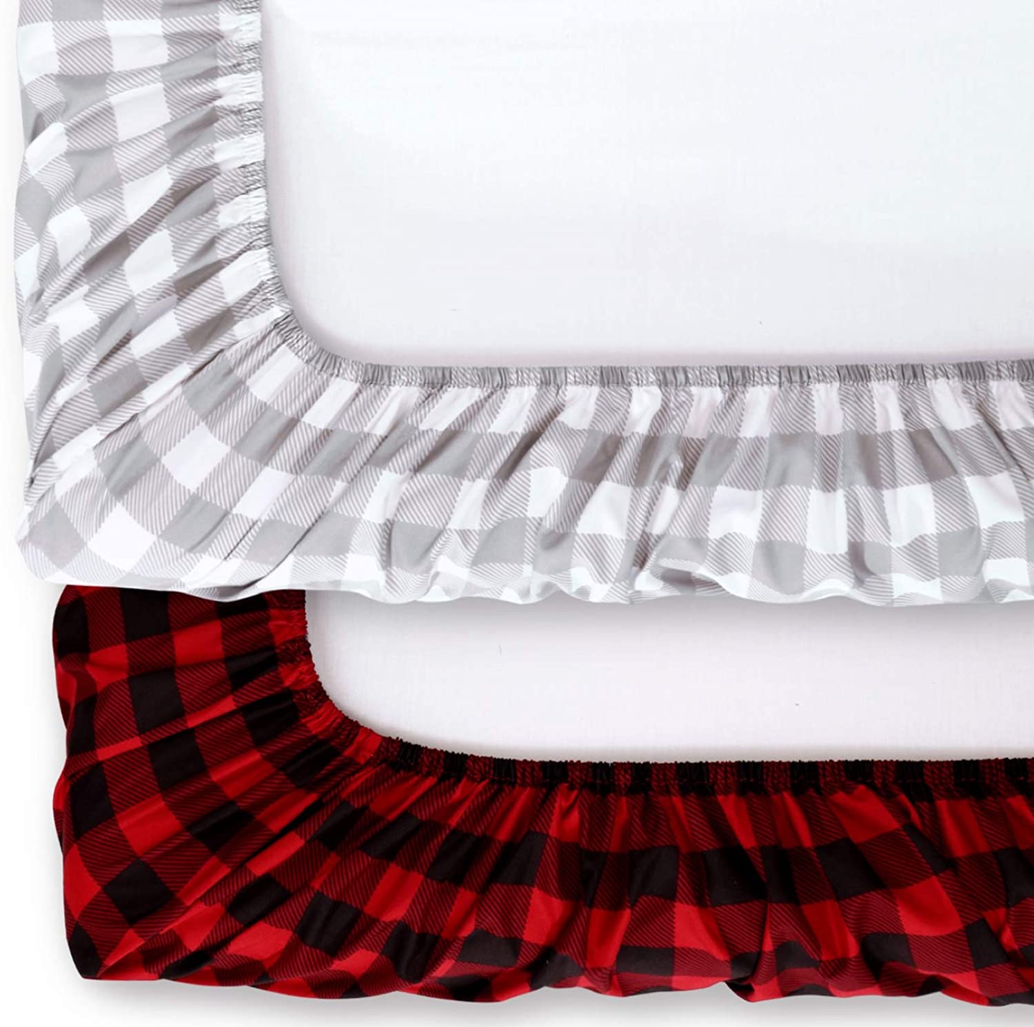 The Peanutshell Crib Sheet Set for Baby Boys or Girls | Red, Black & Grey Buffalo Plaid | 2 Pack Set