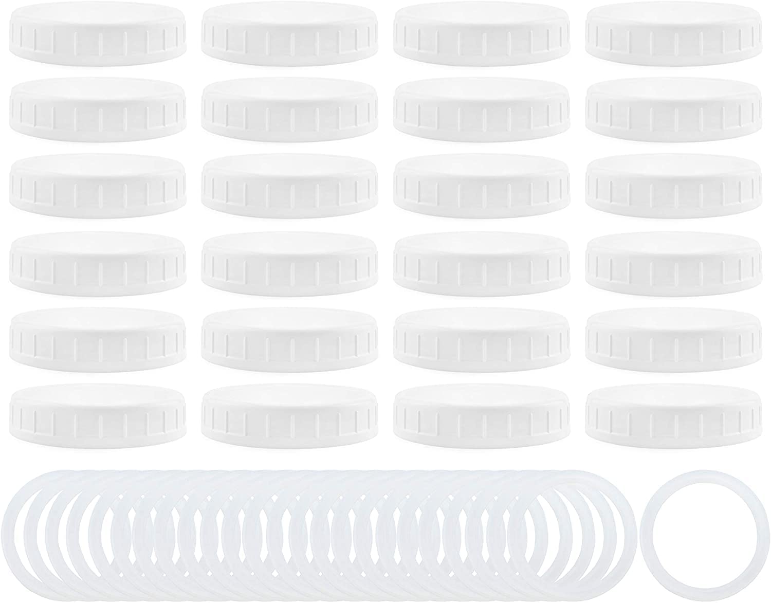 Cornucopia Wide Mouth Plastic Mason Jar Lids with Silicone Seal Rings (24-Pack Deluxe Set)