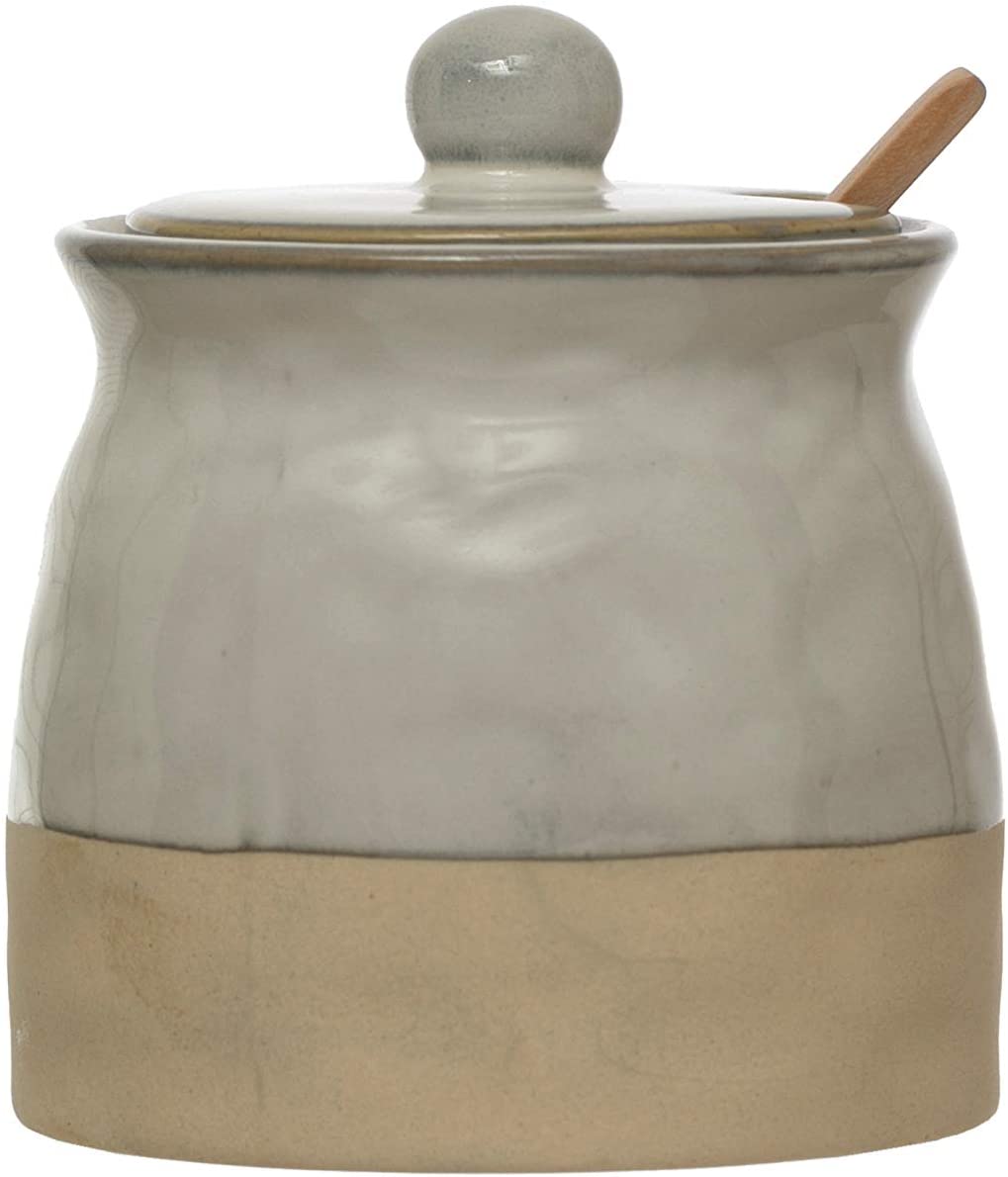 Creative Co-Op White Stoneware Sugar Lid Pot