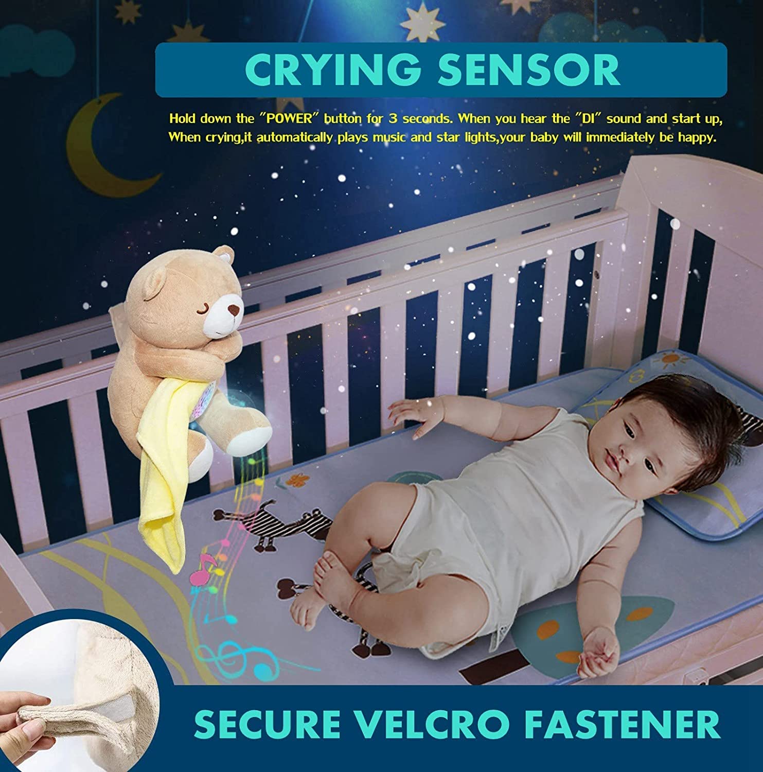 Baby Sound Soother, Cry Activated Sensor Projector Night Light Sleep Aid Soother,15 Lullabies or White Noise Sound Machine Toy Bear, Unique Boy Baby or Girl Baby Gifts