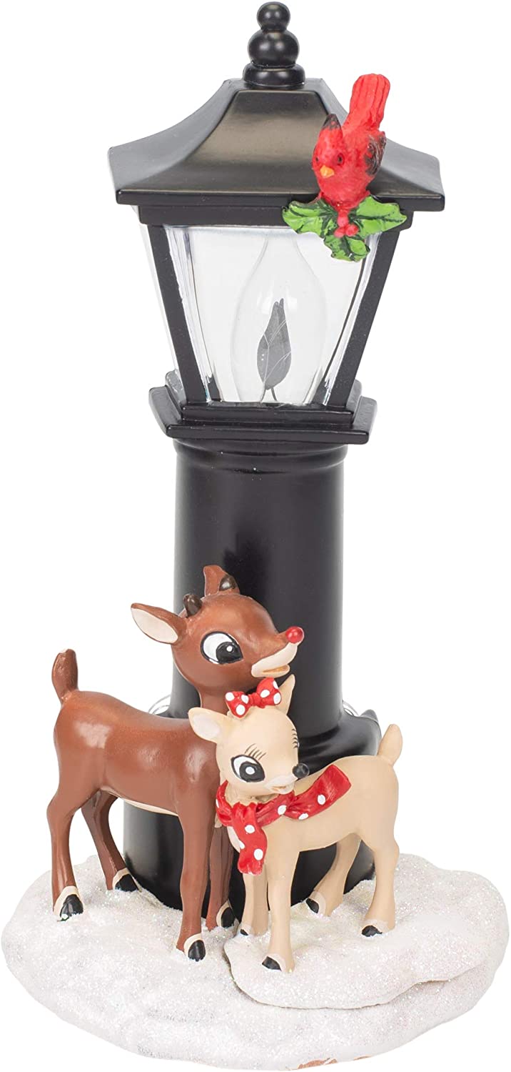 Rudolph and Clarice By Lamppost 7.25 Inch Resin Stone Flickering Night Light