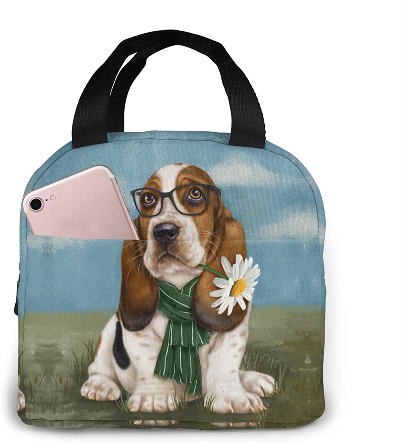 Basset Hound Dog Portable Lunch Bag Woman Waterproof Tote Shoulder Bags Box Small Handbags Purses,Shopping Office/School/Picnic/Travel/Camping