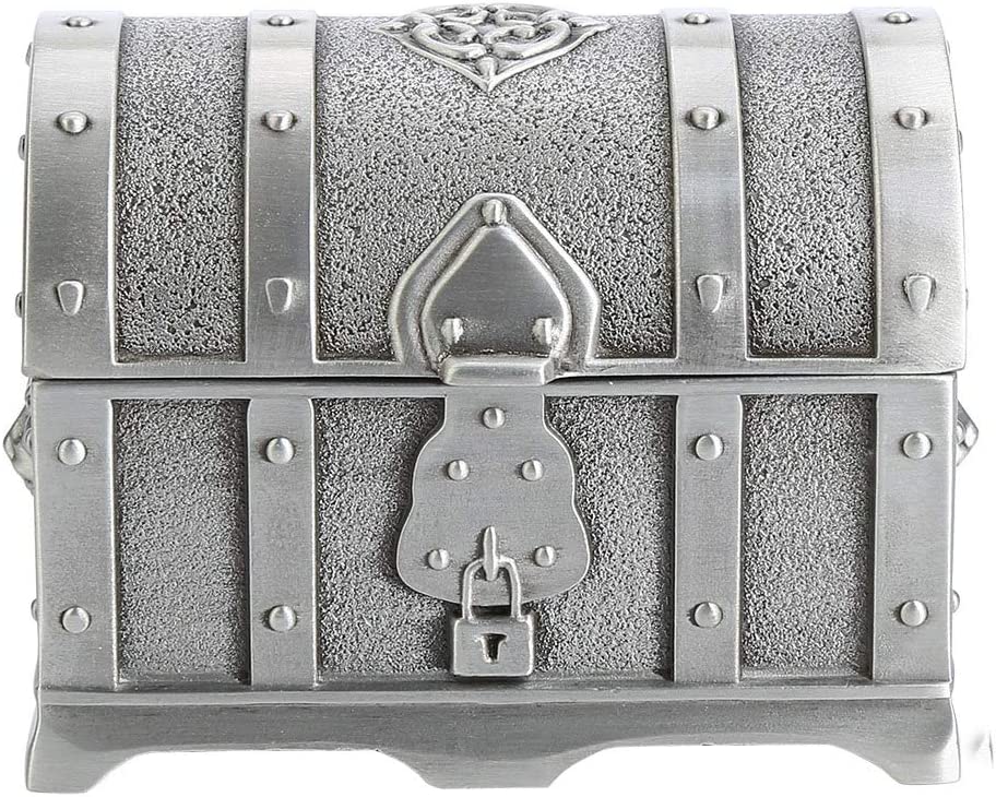 Rectangle Metal Treasure Chest Antique Silver Trinket Jewelry Box Gift Box for Girls Ladies Women