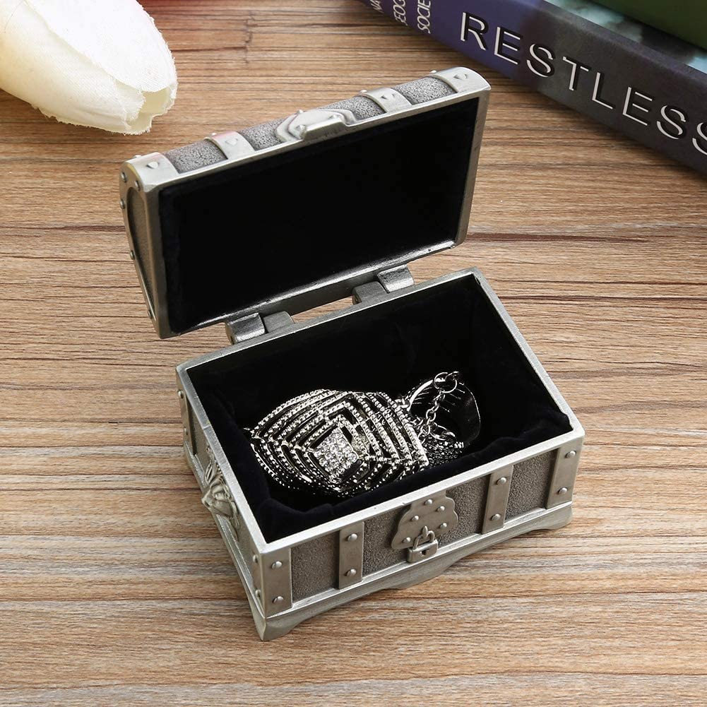 Rectangle Metal Treasure Chest Antique Silver Trinket Jewelry Box Gift Box for Girls Ladies Women