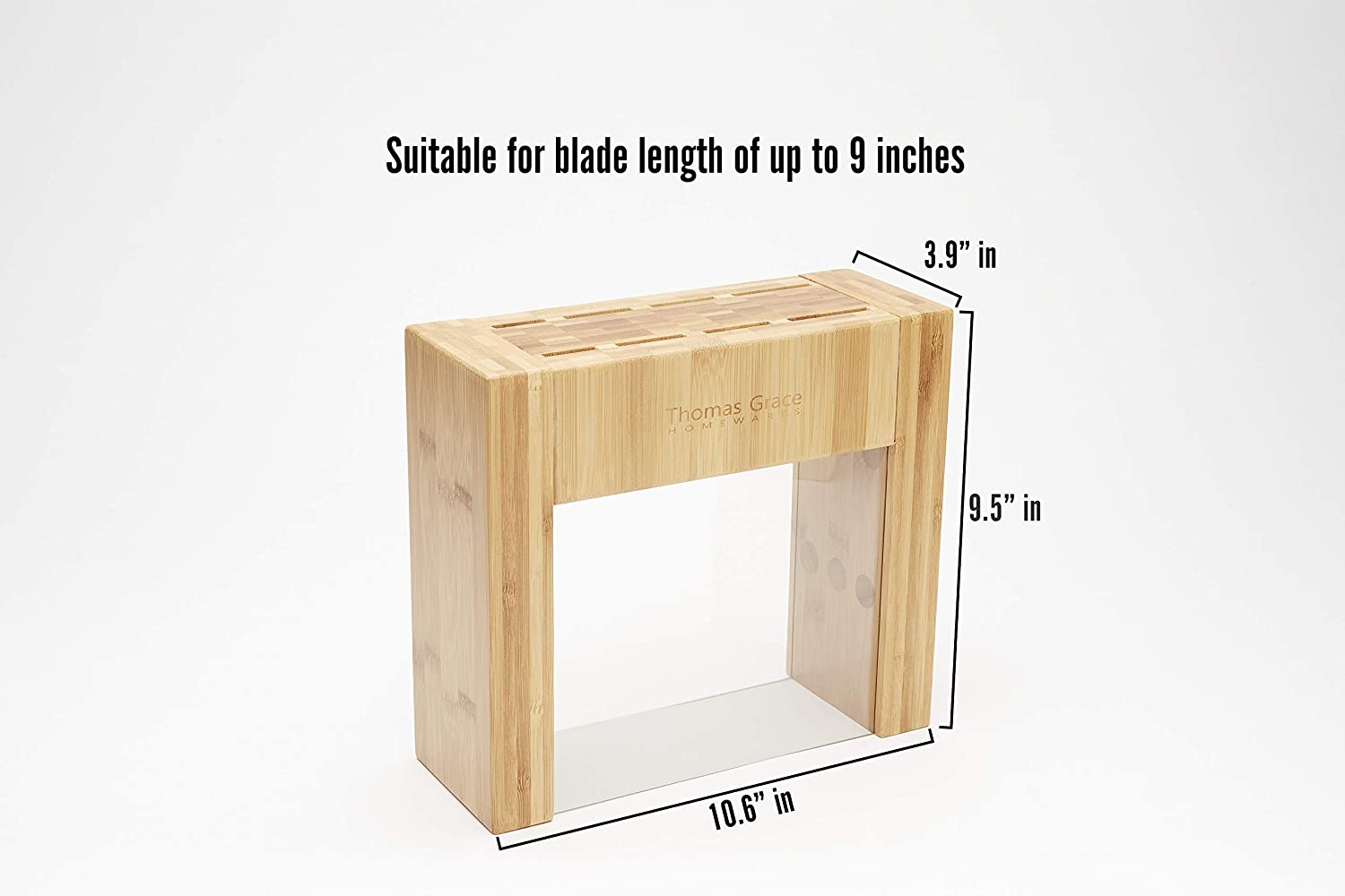 11 Slot Bamboo Knife Block w/ Magnetic Sides - Thomas Grace Homewares Kitchen Universal Knife Holder Organizer (KNIFE BLOCK WITHOUT KNIVES). Magnetic Knife Block Strip Boosts Storage to 15 Knives