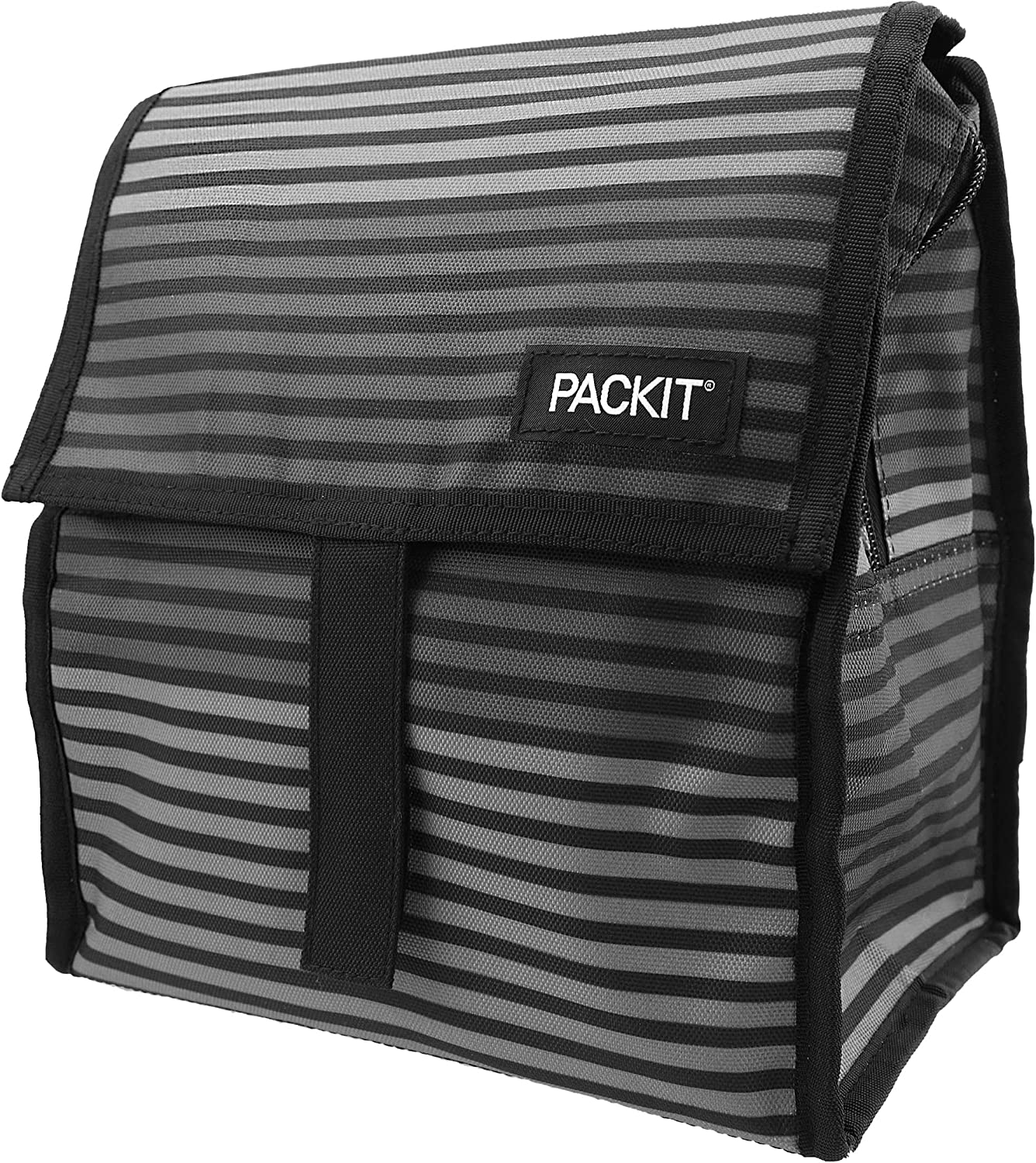 PackIt Freezable Lunch Bag with Zip Closure, Gray Stripe