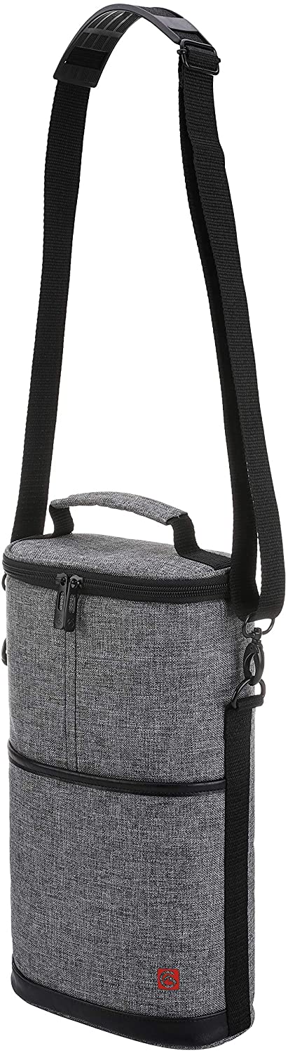 ALLCAMP 2 Bottle Wine Tote Carrier - Insulated Portable Padded Canvas Wine Bag for Travel, BYOB Restaurant, Wine Tasting, Party, Great Christmas Day Gift for Wine Lover?Gray