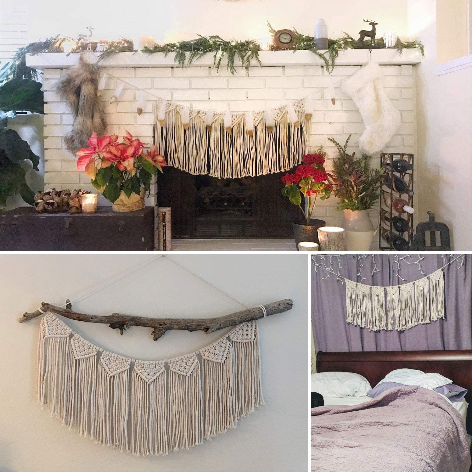 TIMEYARD Macrame Wall Hanging Curtain Valance, Macrame Tapestry Garland Banner, Boho Shabby Chic Bohemian Woven Wall Decor Living Room Dorm Bedroom Nursery Party Backdrop, 15