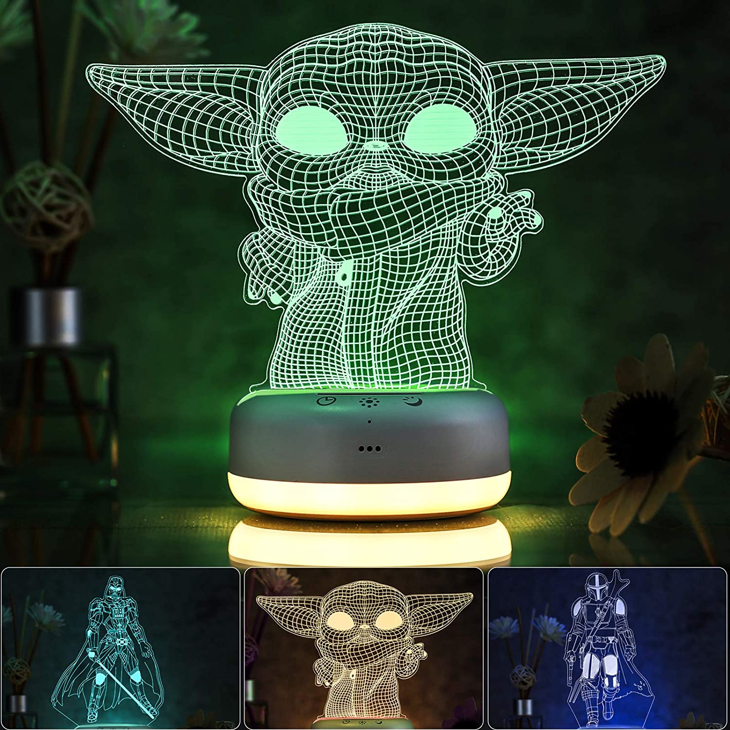 3D Star Wars Night Light for Kids - 3 Patterns & 16 Color Change Decor Lamp with Timer, Remote Control & Touch - Baby Yoda Toys for Boys, Girls- Birthday & Christmas Gifts for Kids and Star Wars Fans
