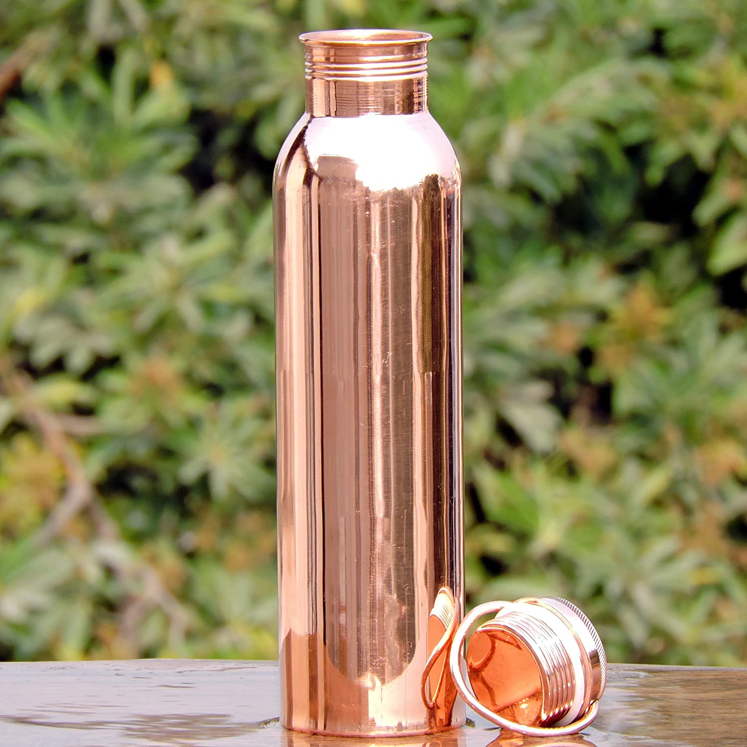 Pure Copper Water Bottle with Carrying Handle by HealthGoodsIn | Seamless Leakproof Ayurvedic Water Bottle 1000 ML