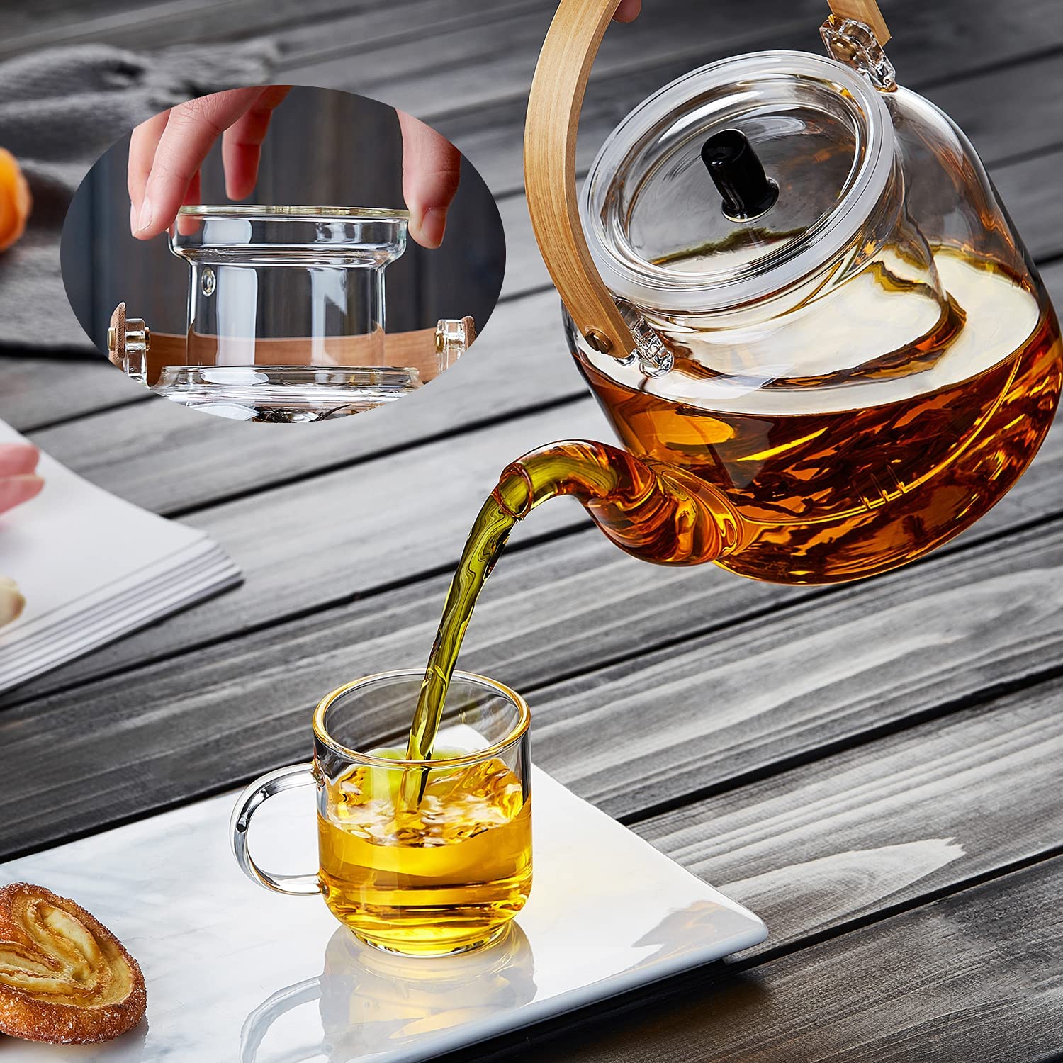 Glass Teapot,1000ml/34oz Borosilicate Glass Teapot with Removable Infuser, Stovetop Safe Tea Kettle,Blooming and Loose Leaf Tea Maker