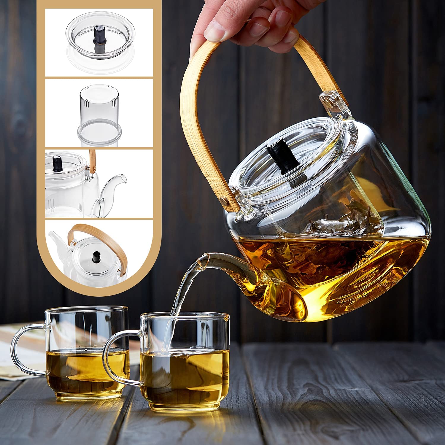 Glass Teapot,1000ml/34oz Borosilicate Glass Teapot with Removable Infuser, Stovetop Safe Tea Kettle,Blooming and Loose Leaf Tea Maker