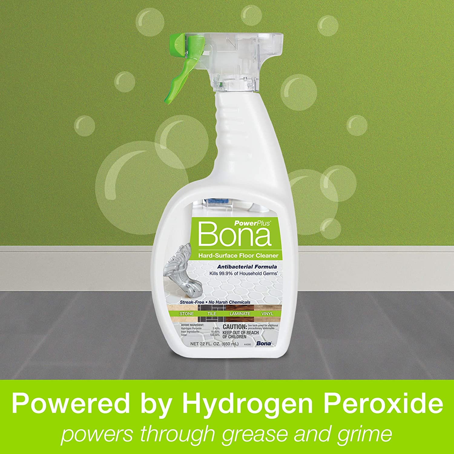 Bona PowerPlus Antibacterial Hard-Surface Floor Cleaner Spray, for Stone Tile Laminate and Vinyl LVT/LVP, 32 Fl Oz