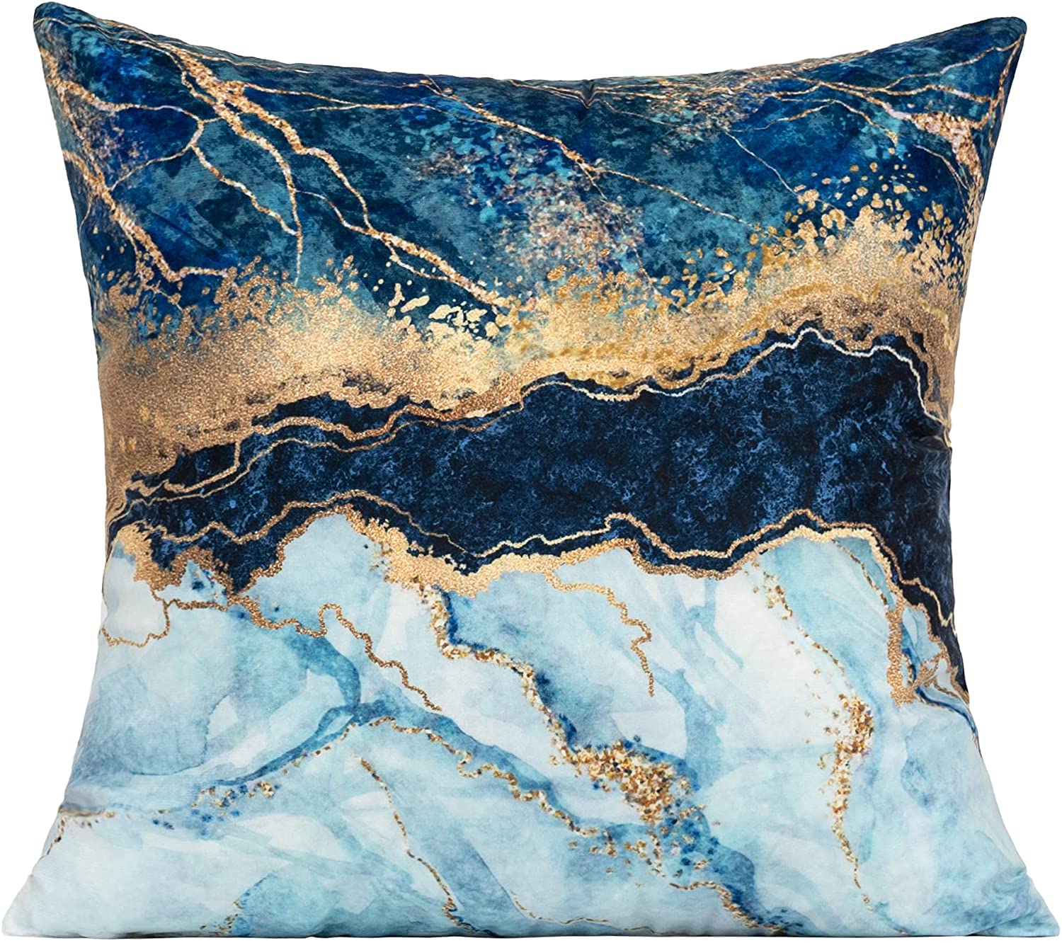 VAKADO Navy Blue Outdoor Throw Pillows Covers Gold Teal Decorative Turquoise Marble Abstract Spring Patio Furniture Bench Couch Cushion Covers 18X18 Set of 4 for Summer Sofa Chair