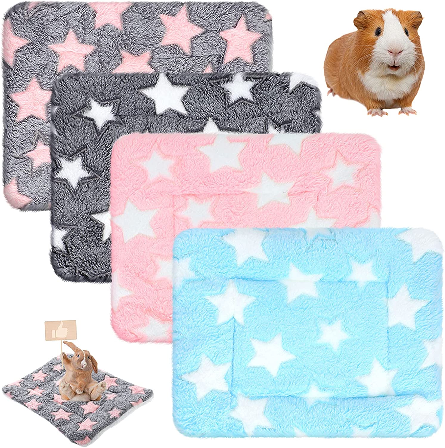 Jetec 4 Pieces Rabbit Guinea Pig Bed Mats Soft Plush Bunny Pad Mats Small Animal Winter Sleep Bedding Mat for Bunny Hamster Guinea Pig Squirrel Rabbit (Big Twinkle, 10 x 11 Inch)