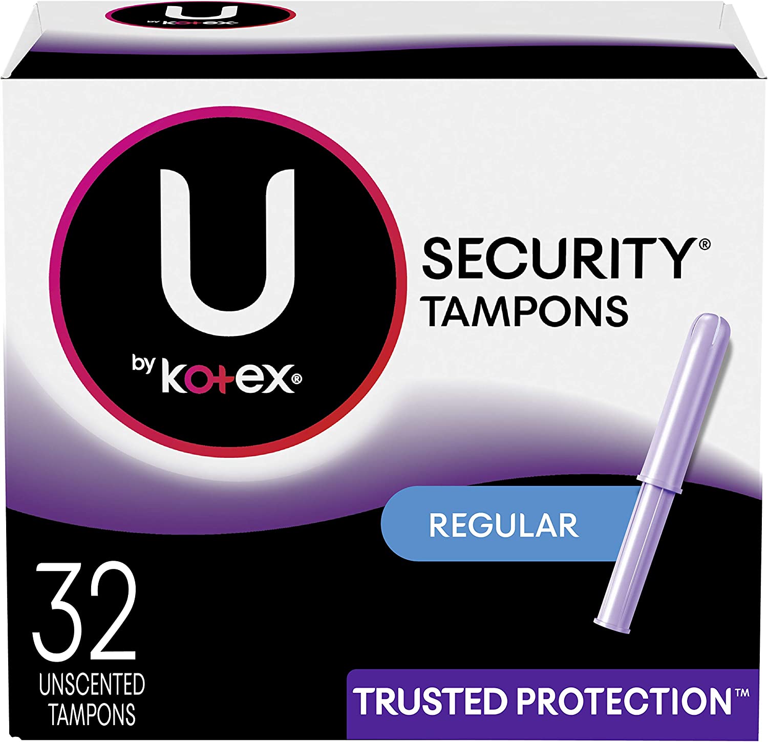 U by Kotex Security Tampons, Regular Absorbency, Unscented, 32 Count (Packaging May Vary)