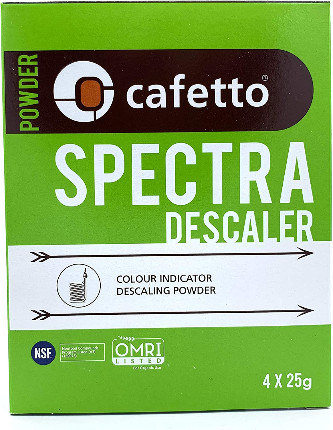 Cafetto Organic Spectra Espresso Machine Descaler, Color Indicator Descaling Cleaning Powder for Use In Organic Systems (4 Single Use Packets)