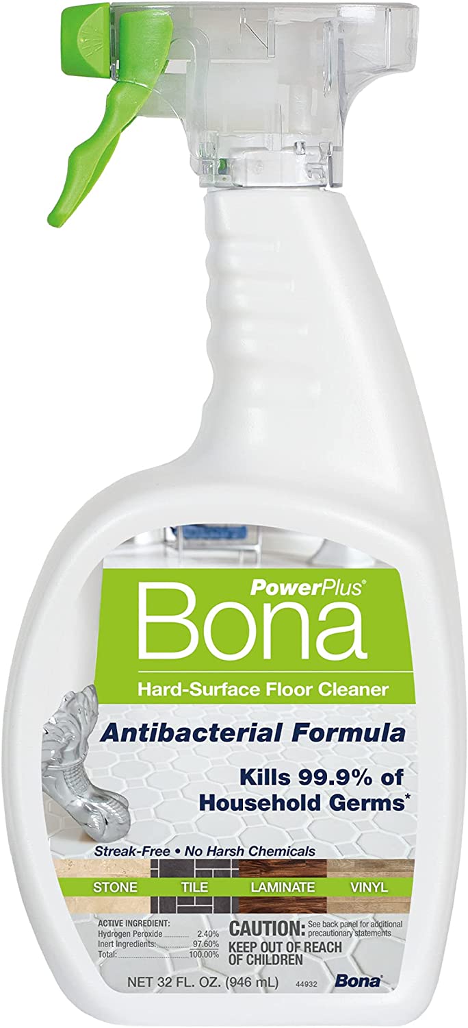 Bona PowerPlus Antibacterial Hard-Surface Floor Cleaner Spray, for Stone Tile Laminate and Vinyl LVT/LVP, 32 Fl Oz