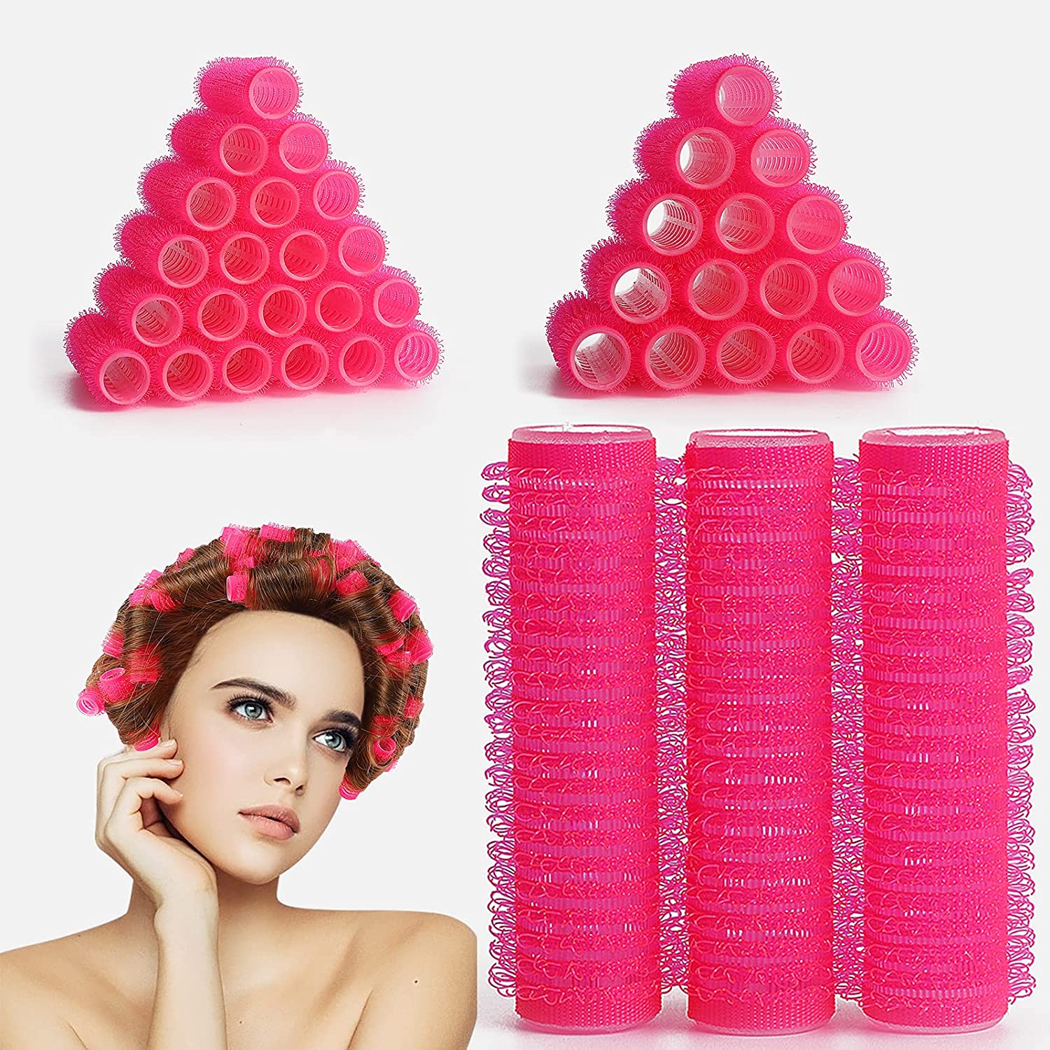 36 PCS Small Size Hair Roller-Self Grip Hair Curler Mini Sized Hairdressing Tools, Salon Curly Style for Short Hair, Pack of 36 Small 0.6 Inch (Pink)