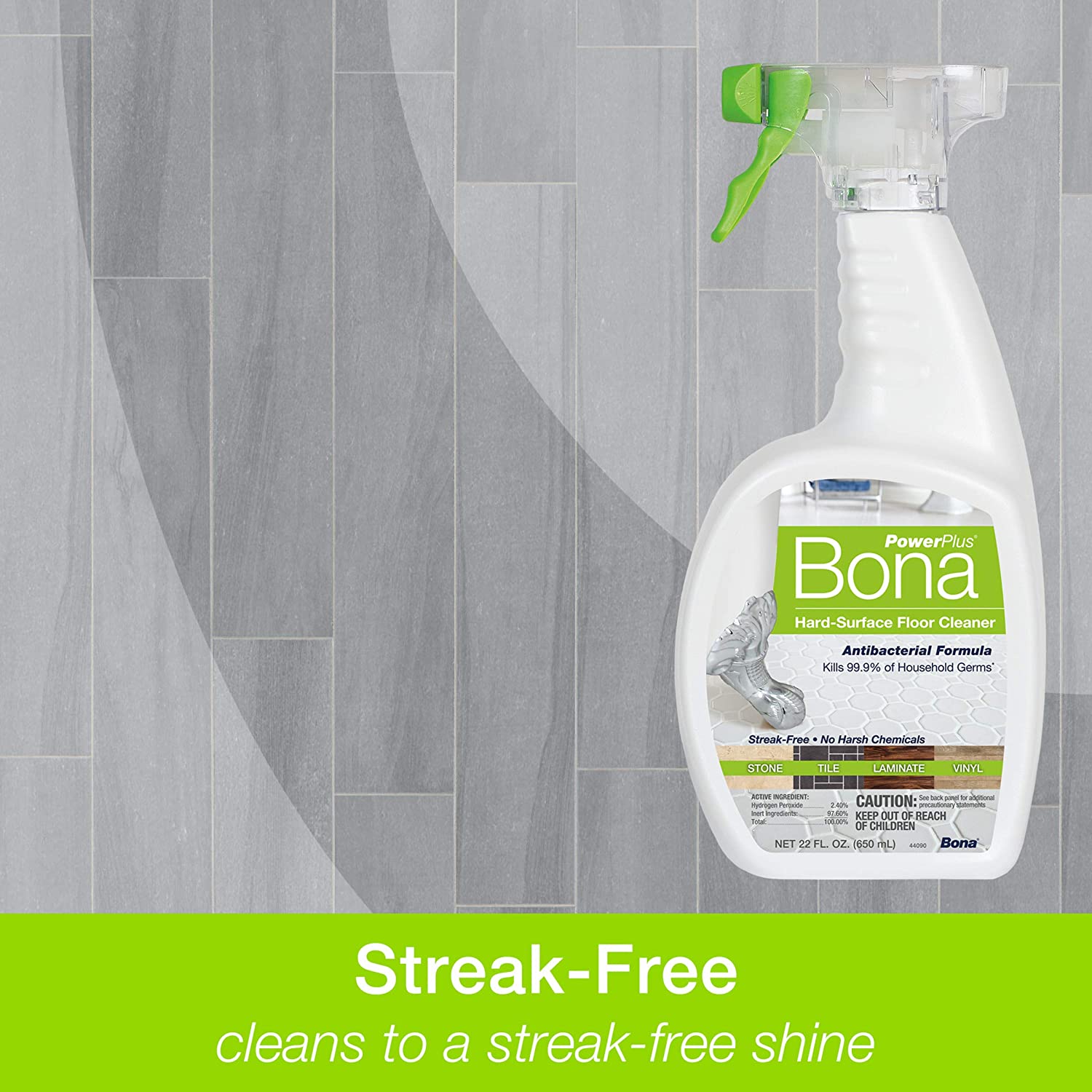 Bona PowerPlus Antibacterial Hard-Surface Floor Cleaner Spray, for Stone Tile Laminate and Vinyl LVT/LVP, 32 Fl Oz