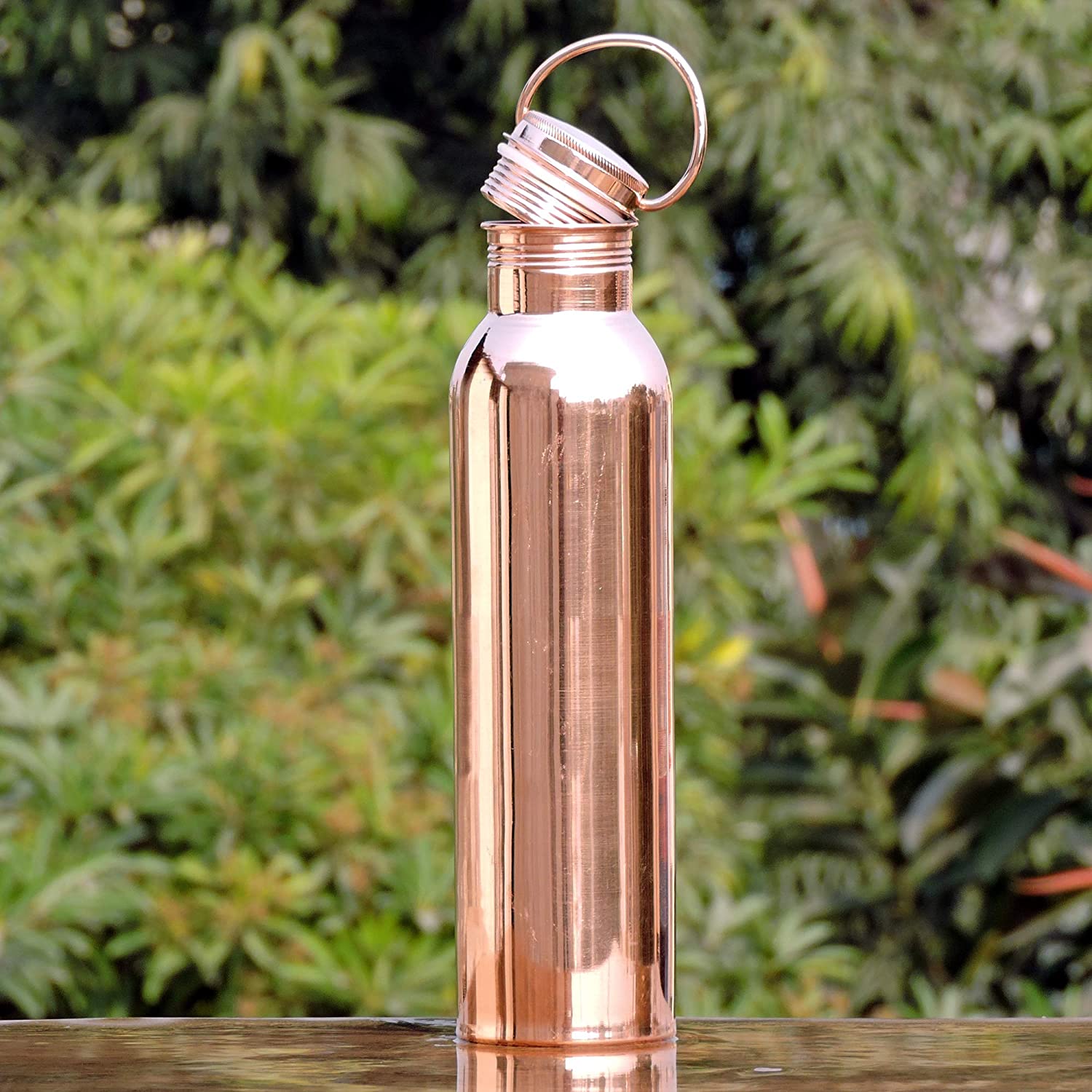 Pure Copper Water Bottle with Carrying Handle by HealthGoodsIn | Seamless Leakproof Ayurvedic Water Bottle 1000 ML