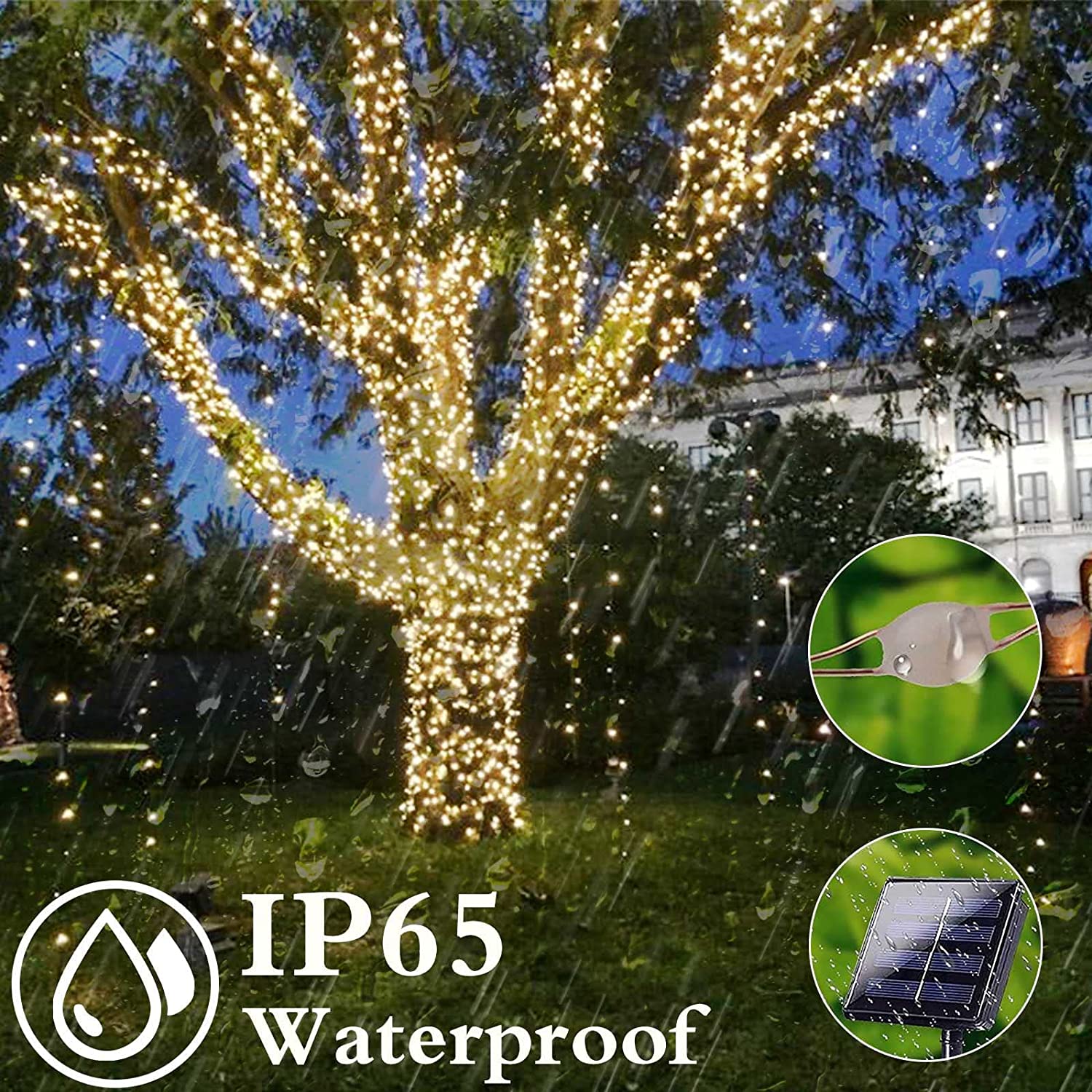 4-Pack Each 55FT 150 LED Solar String Lights (Upgraded Larger LED Beads), Waterproof Solar Outdoor Lights 8 Lighting Modes Solar Fairy Lights for Garden Patio Wedding Party (Warm White)