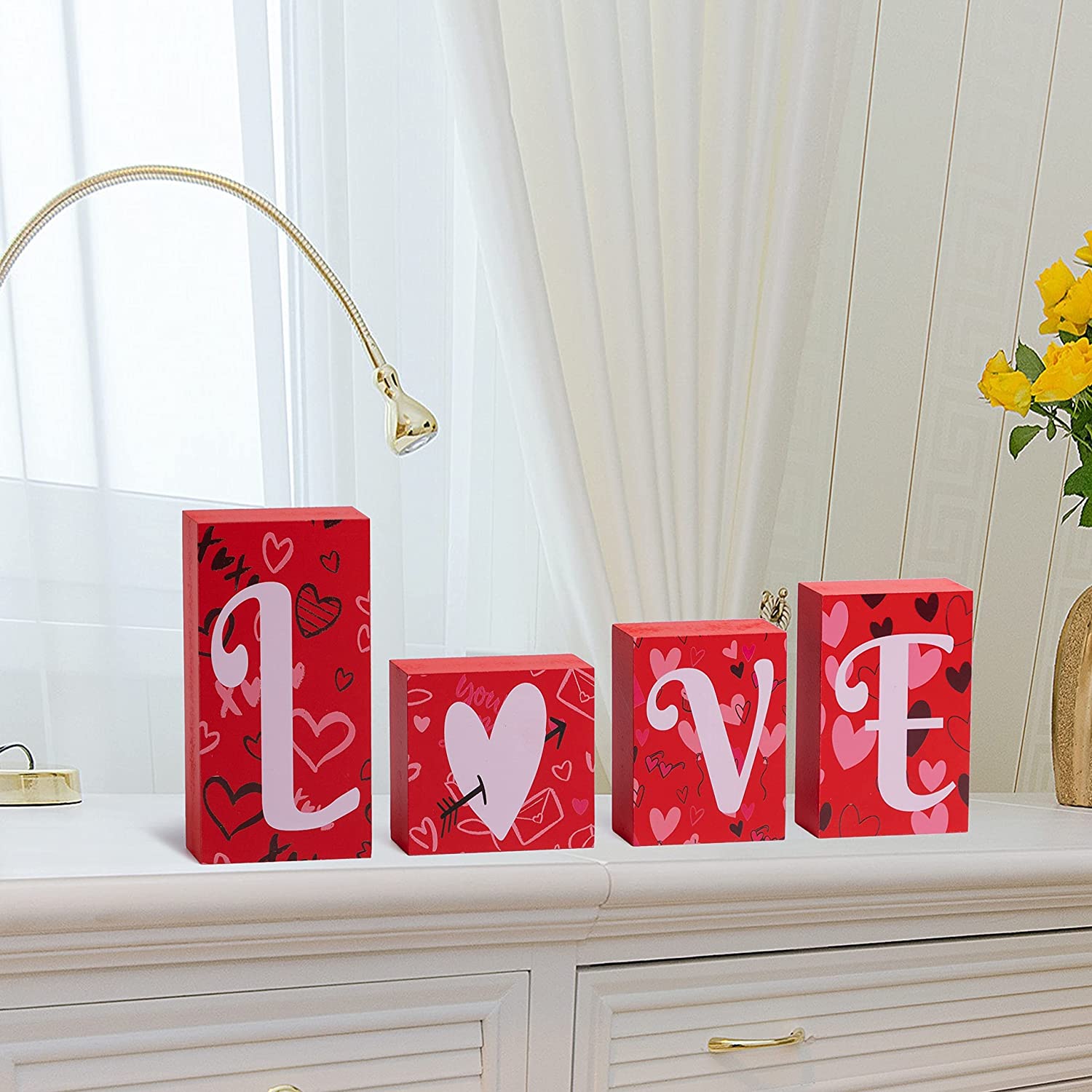 JOYIN Valentines Day Table Decoration LOVE Wooden Blocks Love Signs, Home Decoration LOVE Letter Signs, Freestanding Table Sign Home Accent for Girlfriend Wife Party Wedding Birthday Graduation Decor (Red)